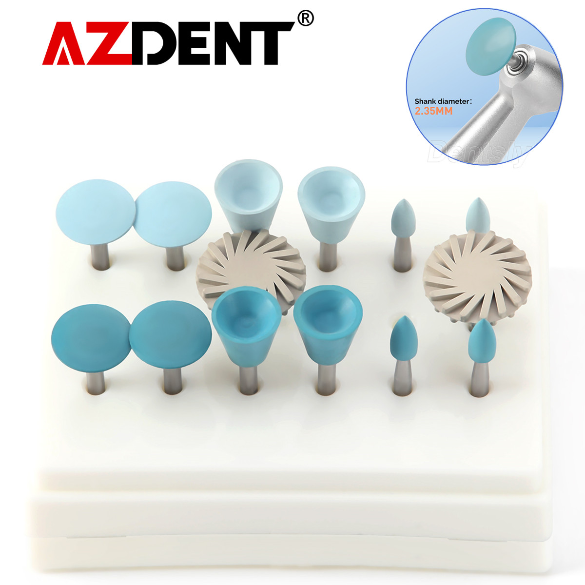 AZDENT kit de pulido de resina dental discos ruedas burs RA 2.35mm 12pcs/pack