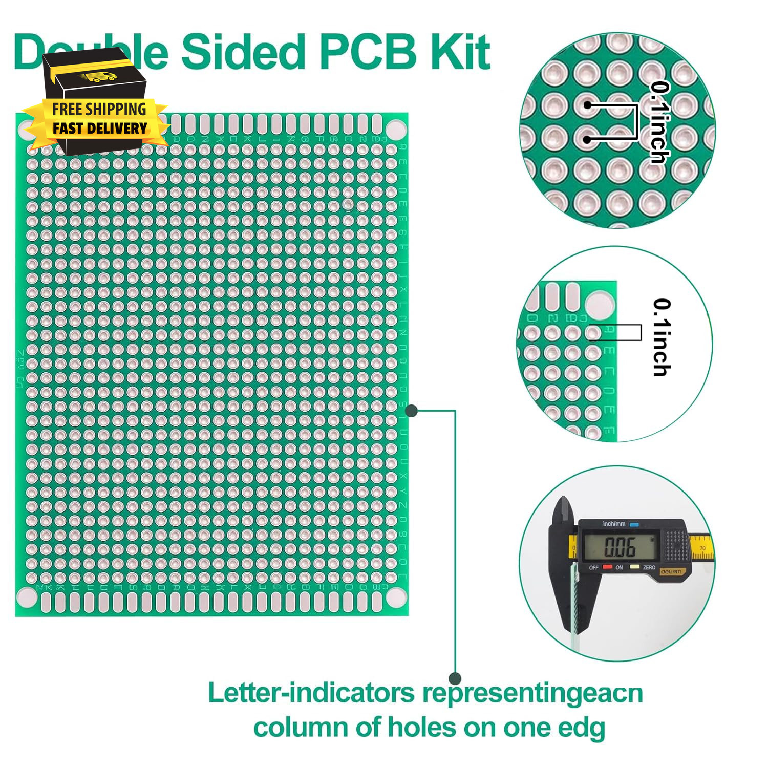 32 Pcs PCB Board, Green Circuit Board with 5 Sizes Compatible, Double Sided PCB