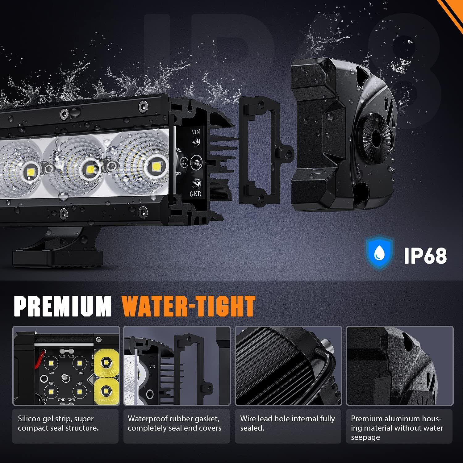 16″ 60W Slim Single Row LED Light Bar Combo Driving Lamp 7200LM for Offroad