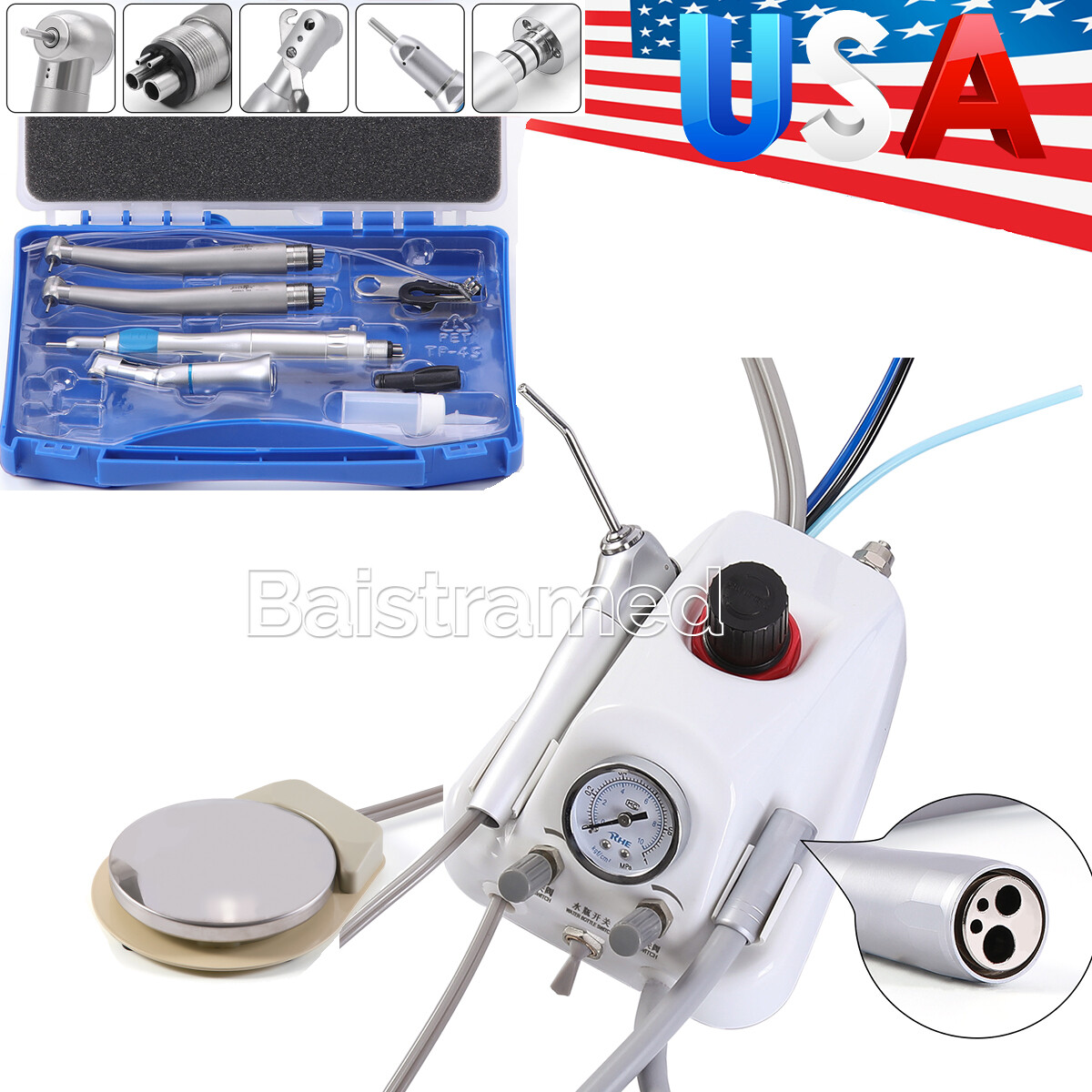 Portable Dental Turbine Unit 4 Hole with Air Compressor/High Low Speed Handpiece