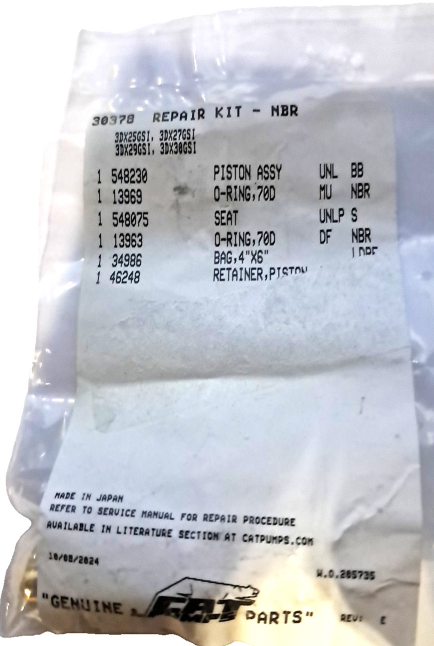 30378 CAT PUMPS UNLOADER REPAIR KIT PISTON 3DX25GSI, 3DX27GSI, 3DX29GSI,3DX30GSI