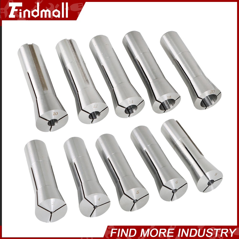 Findmall 10PCS R8 Round Spring Collet 3, 4, 5, 6, 8, 10, 12, 14, 18 and 20mm Set