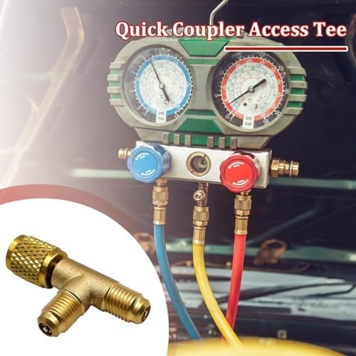 Car Quick Coupler Access Tee, Brass 1/4″ SAE Valve Core Tee Adapter for R22 R12