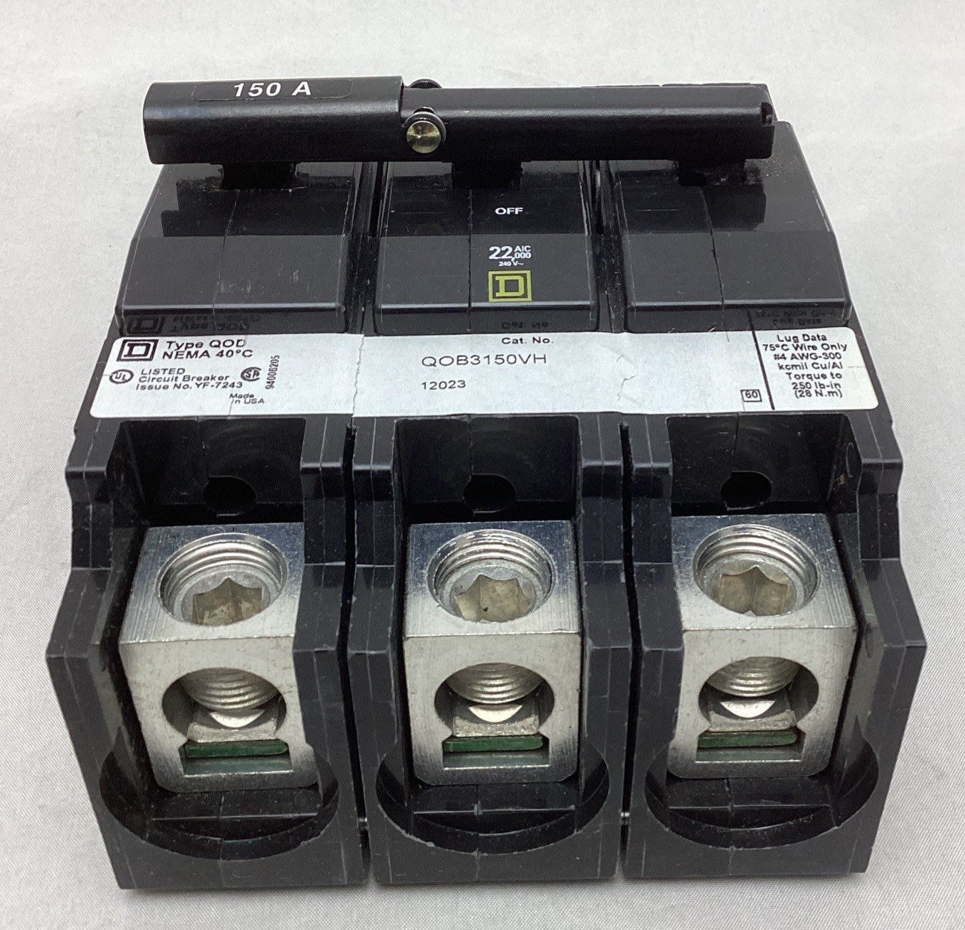 Square D QOB3150VH 150A 3P 240V Circuit Breaker Factory New 50/60Hz