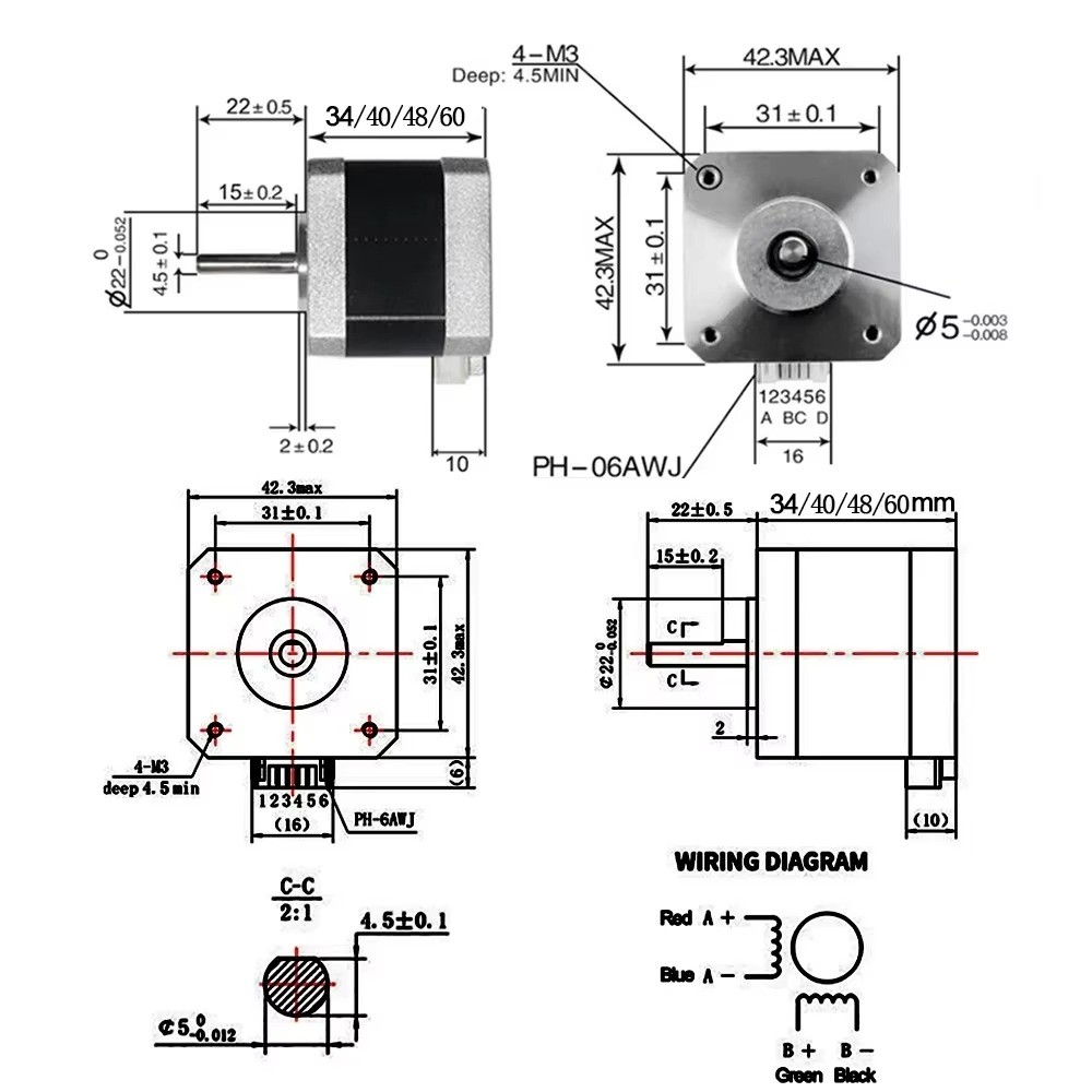 【US】Nema 17 42 Stepper Motor 0.28Nm/0.42Nm/0.56Nm 4-lead for 3D Print/CNC Router