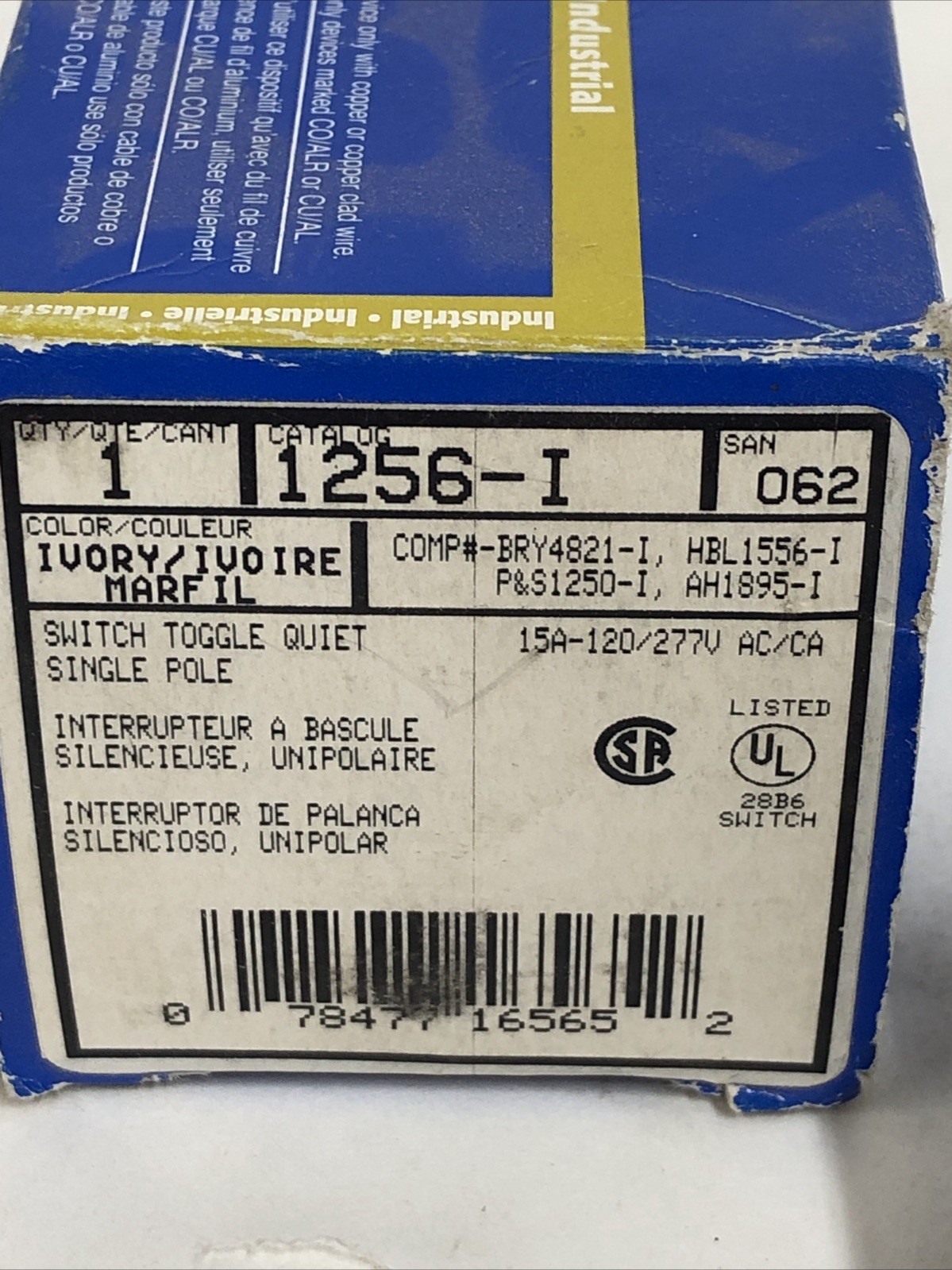 Pass & Seymour 1256-I Switch Toggle Quiet 3 Position Momentary Contact DPDT 15A