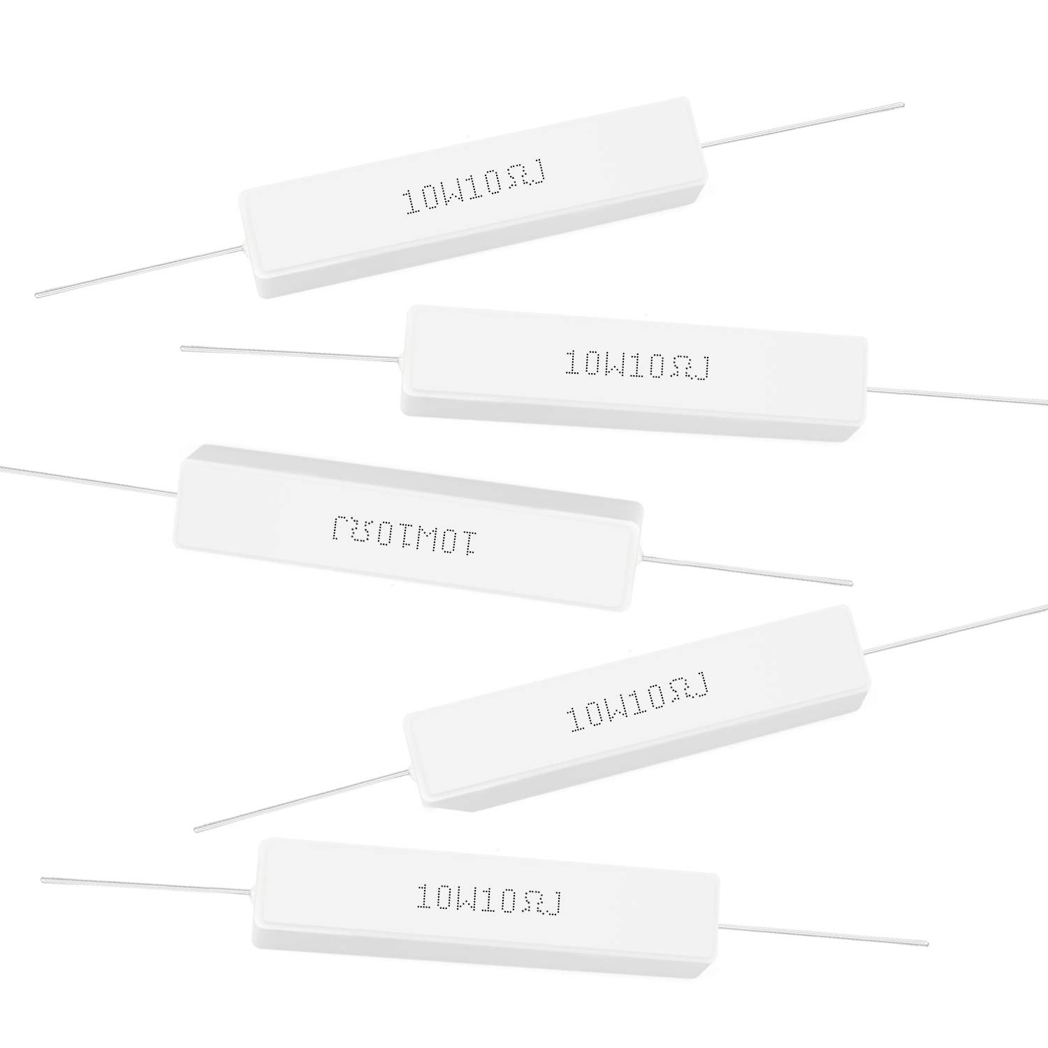 10Pcs 10W Ceramic Cement Resistor 10 O Ohm ±5% Tolerance Wirewound Induction 10