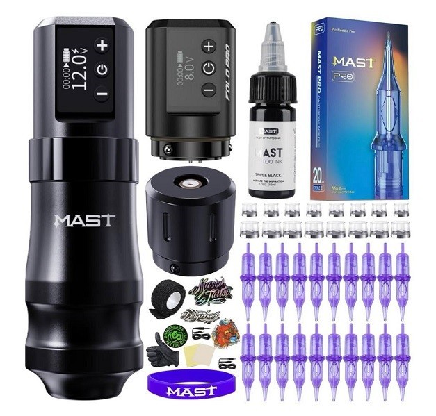 Mast Mini Tattoo Pen Kit – Cordless Corded Tattoo Gun Machine with 2 Batteries