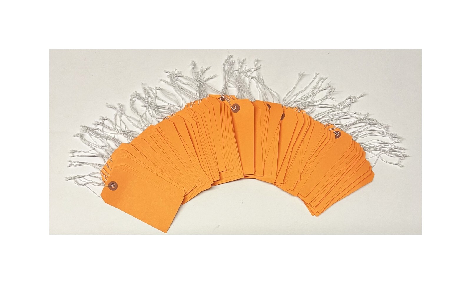 100 of 4 3/4″ x 2 3/8″ Orange Inventory Tags with ELASTIC Stretch String Size 5