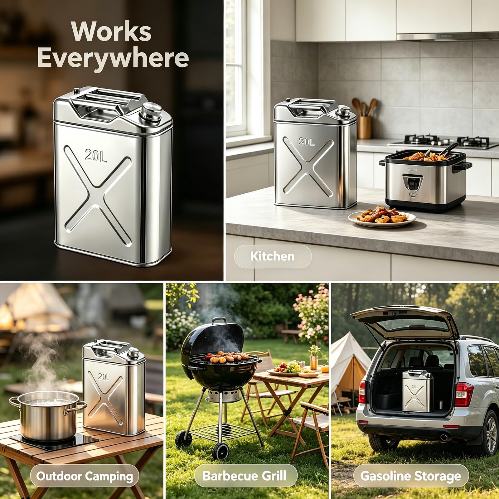 5.3 Gallon Large Capacity Oil Storage Container, 304 Stainless Steel Hot Oil …