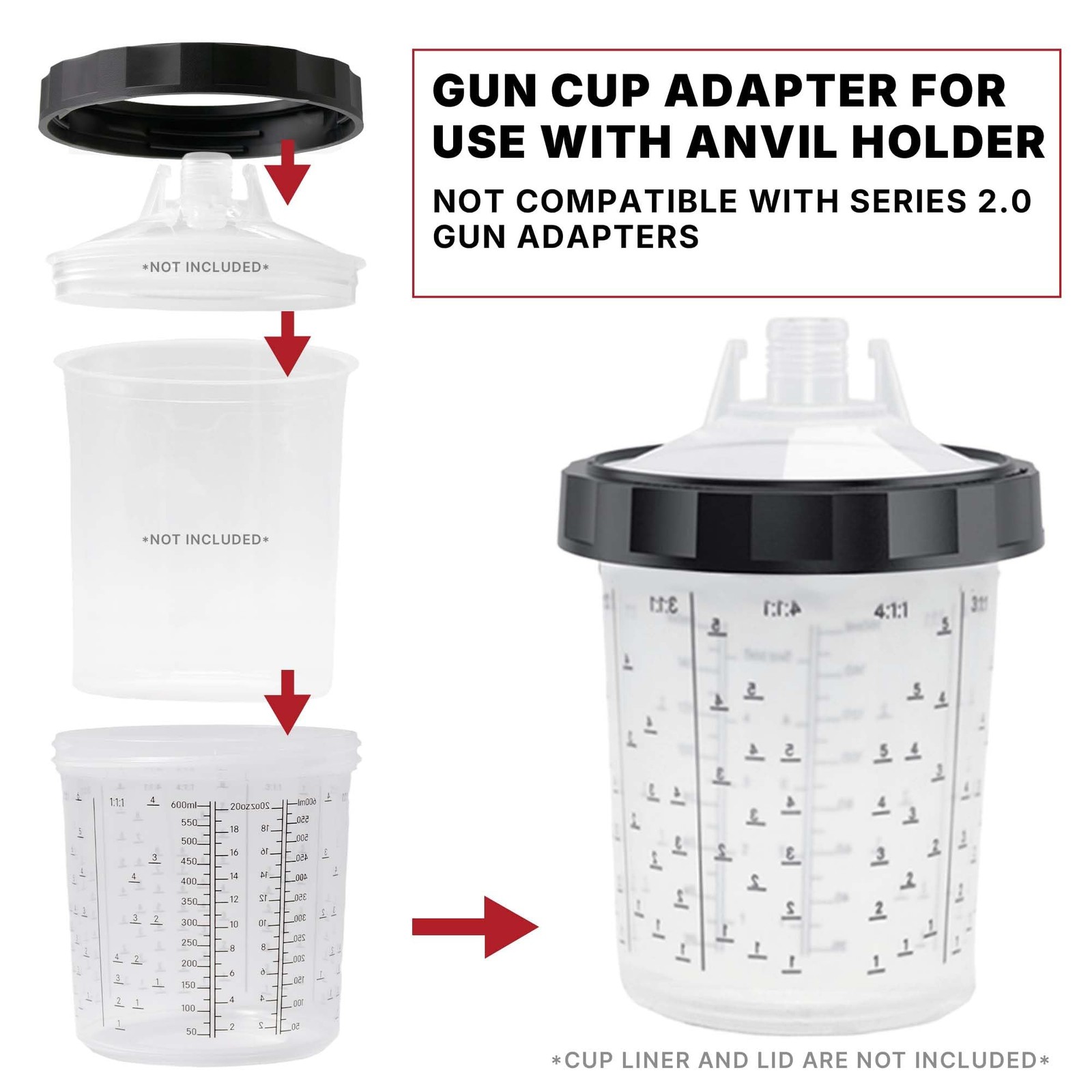 LAUCO 2 Pack Paint Spray Gun Hard Cup Set, 600ML (20 Oz) Reusable Mixing Cups