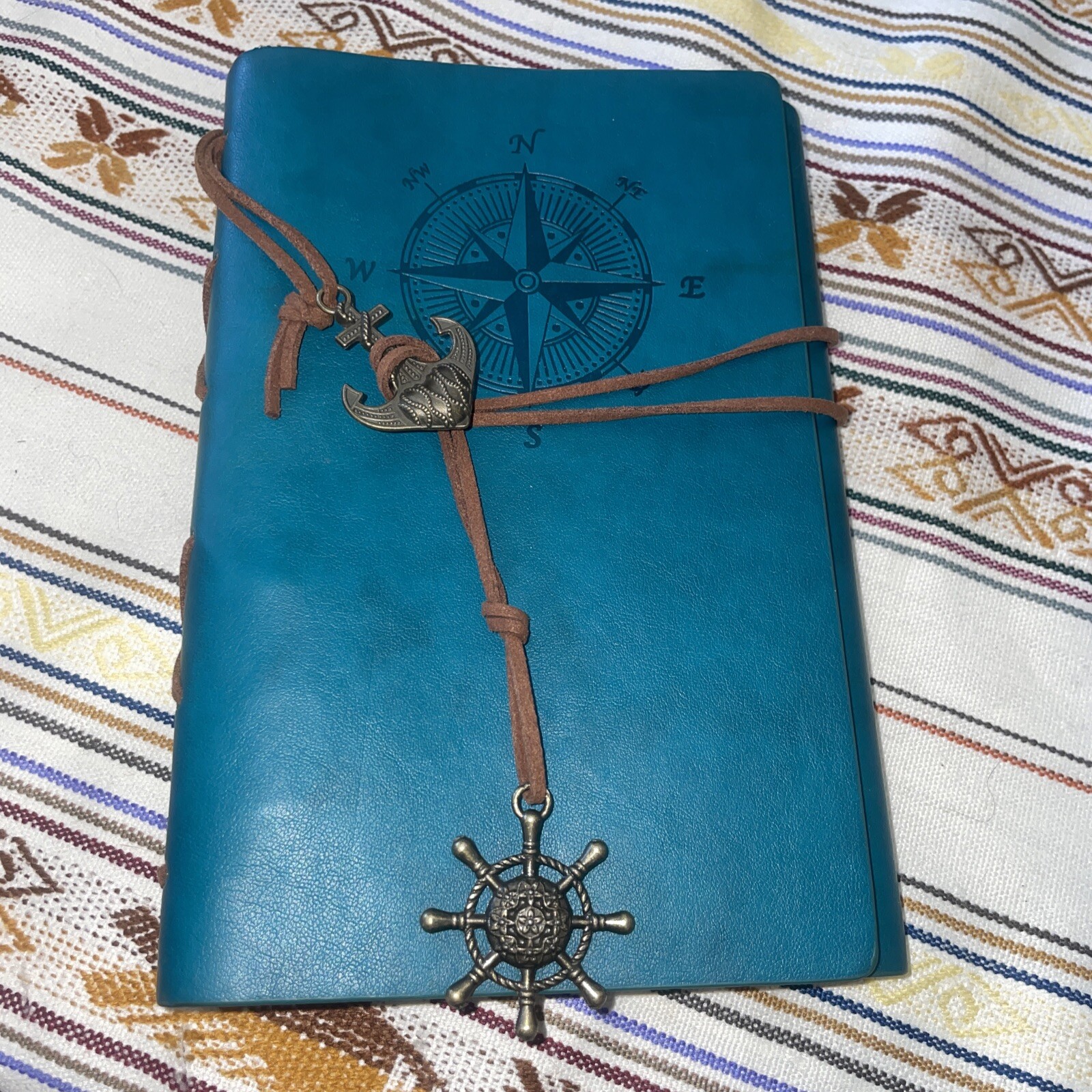 Hand Crafted Leather Travel Journal w/ Anchor & Captain Wheel 90 Parchment Pages