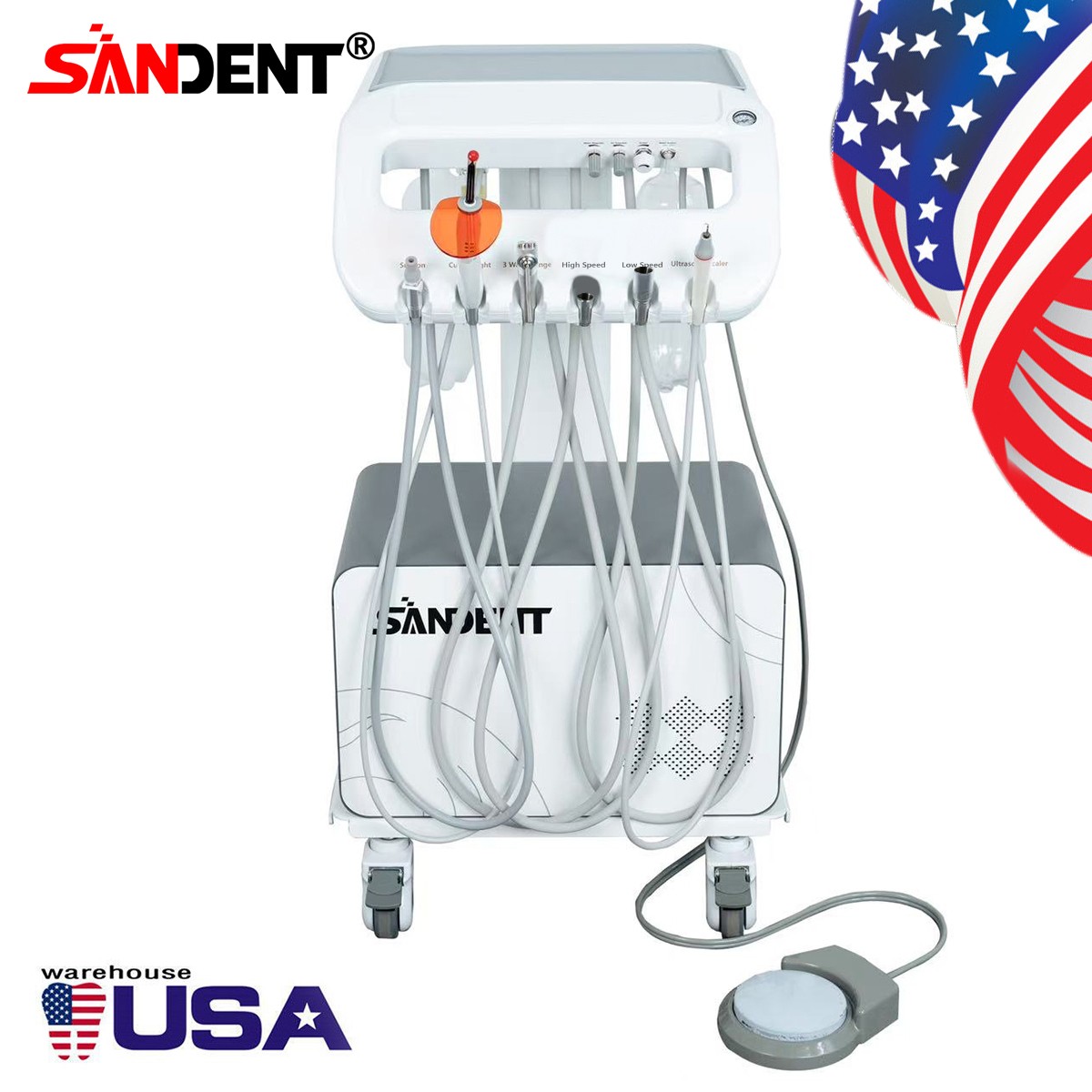 FDA Dental Portable Delivery Unit Syringe Suction Turbine w 4H Air Compressor