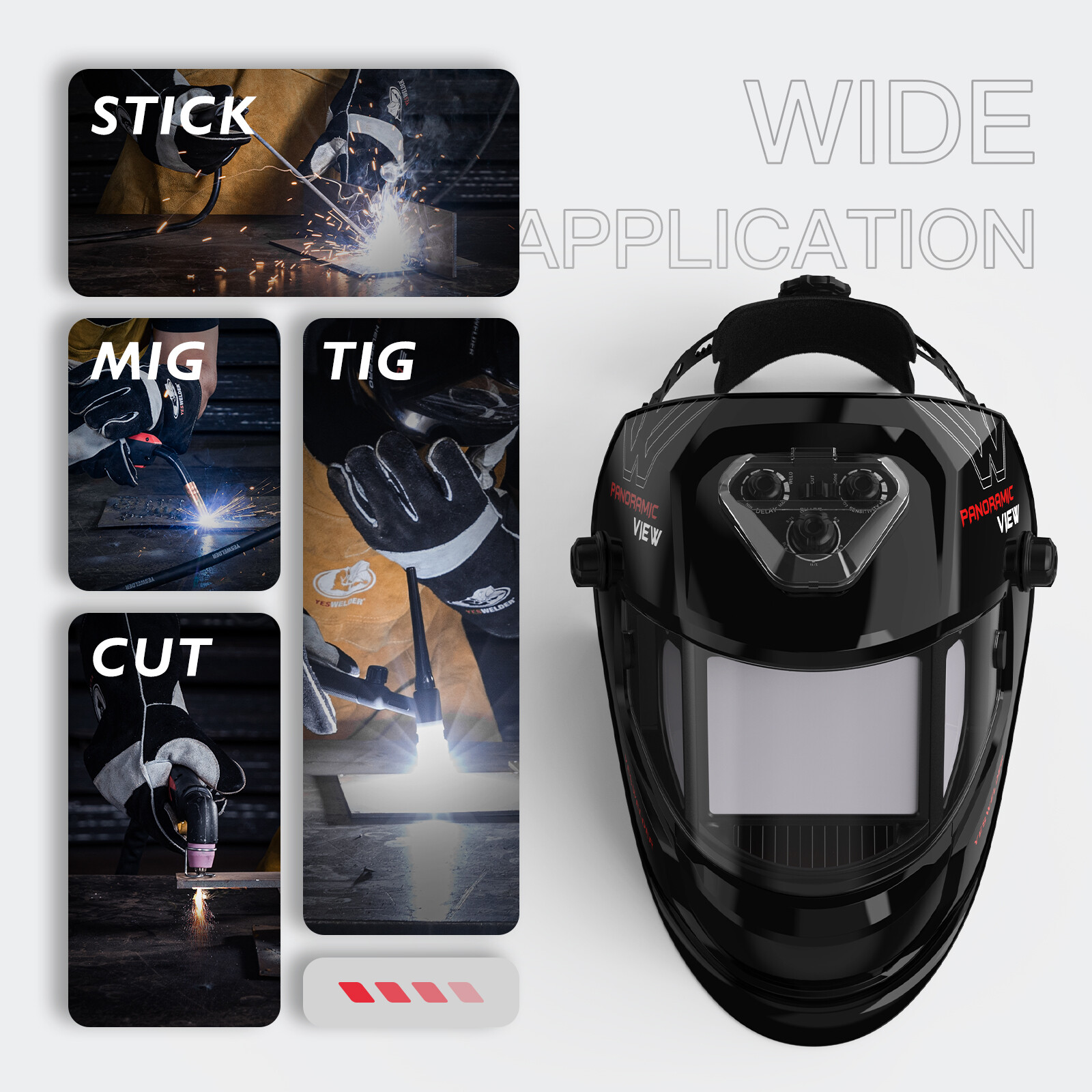 Auto Darkening Welding Helmet, Large Viewing True Color 6 Arc Sensor Welder Mask