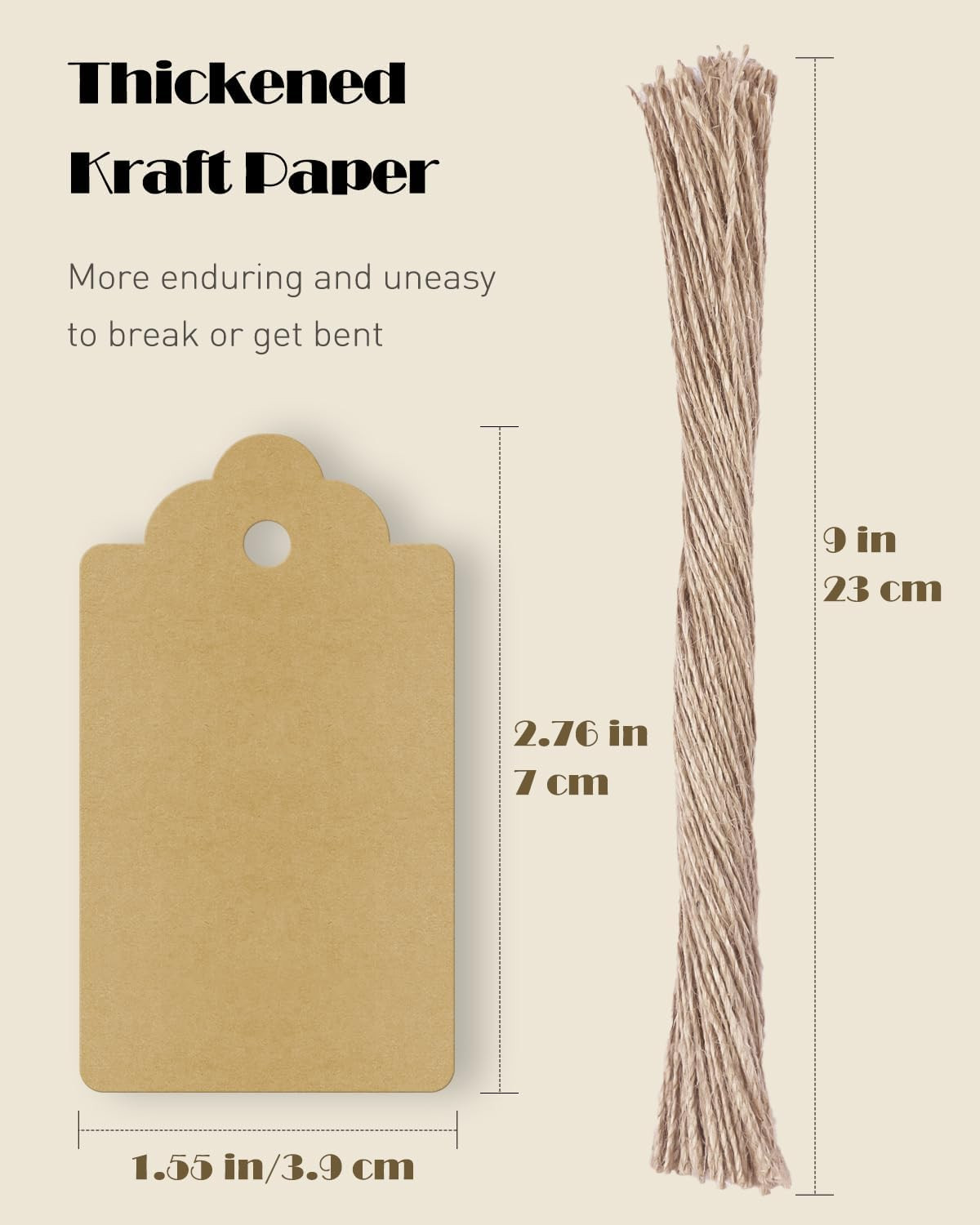 100 Pcs Kraft Paper Tags with String Writable Brown Price Tags