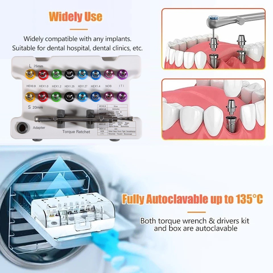 Dental Universal Implant Prosthetic Kit Torque Wrench Screw Drivers Remover Kit