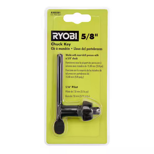 5/8 In. Black Metal Chuck Key with 5/16 In. Pilot