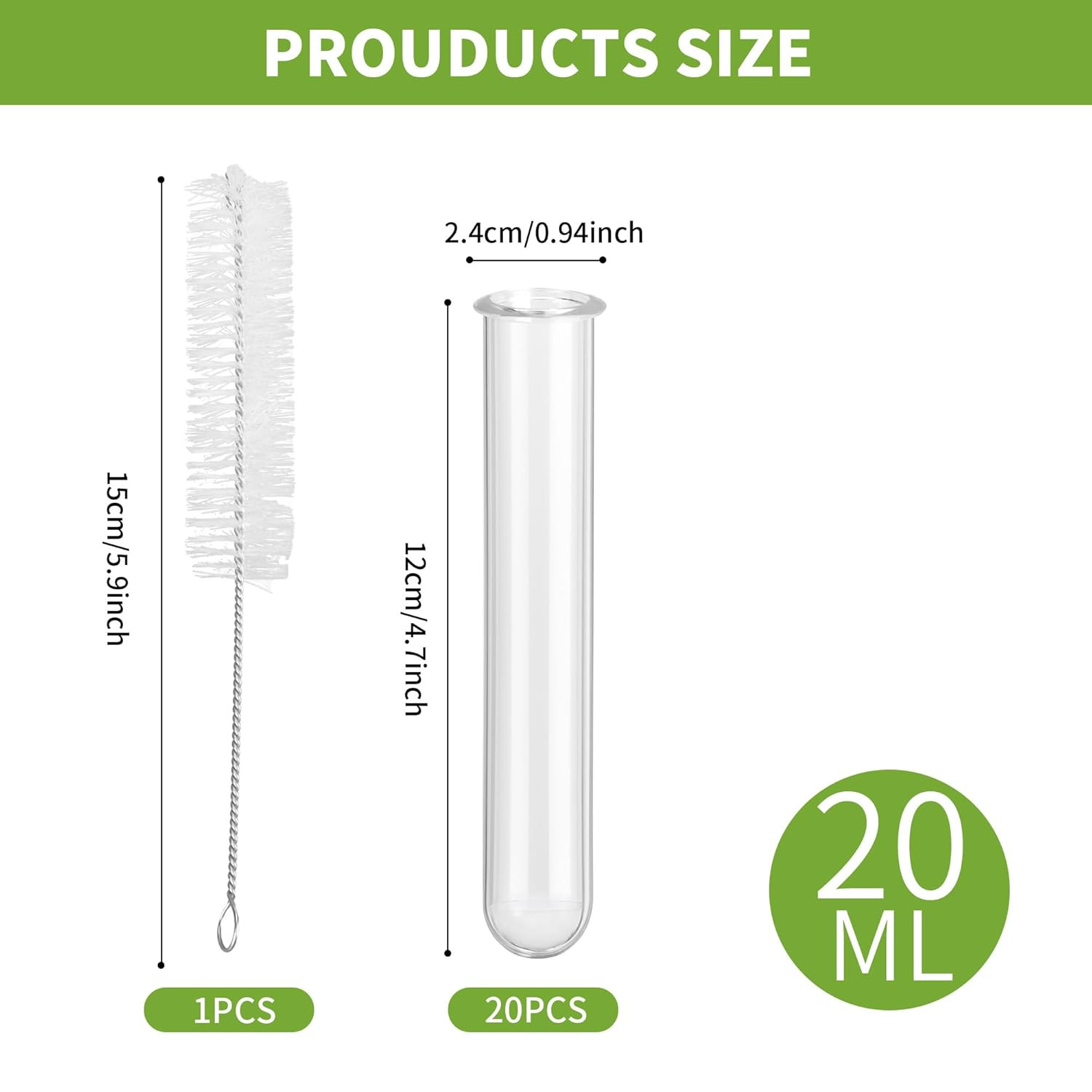 20 Pcs Clear Test Tubes for Plants Acrylic Plant Propagation Tube with Brush Pla