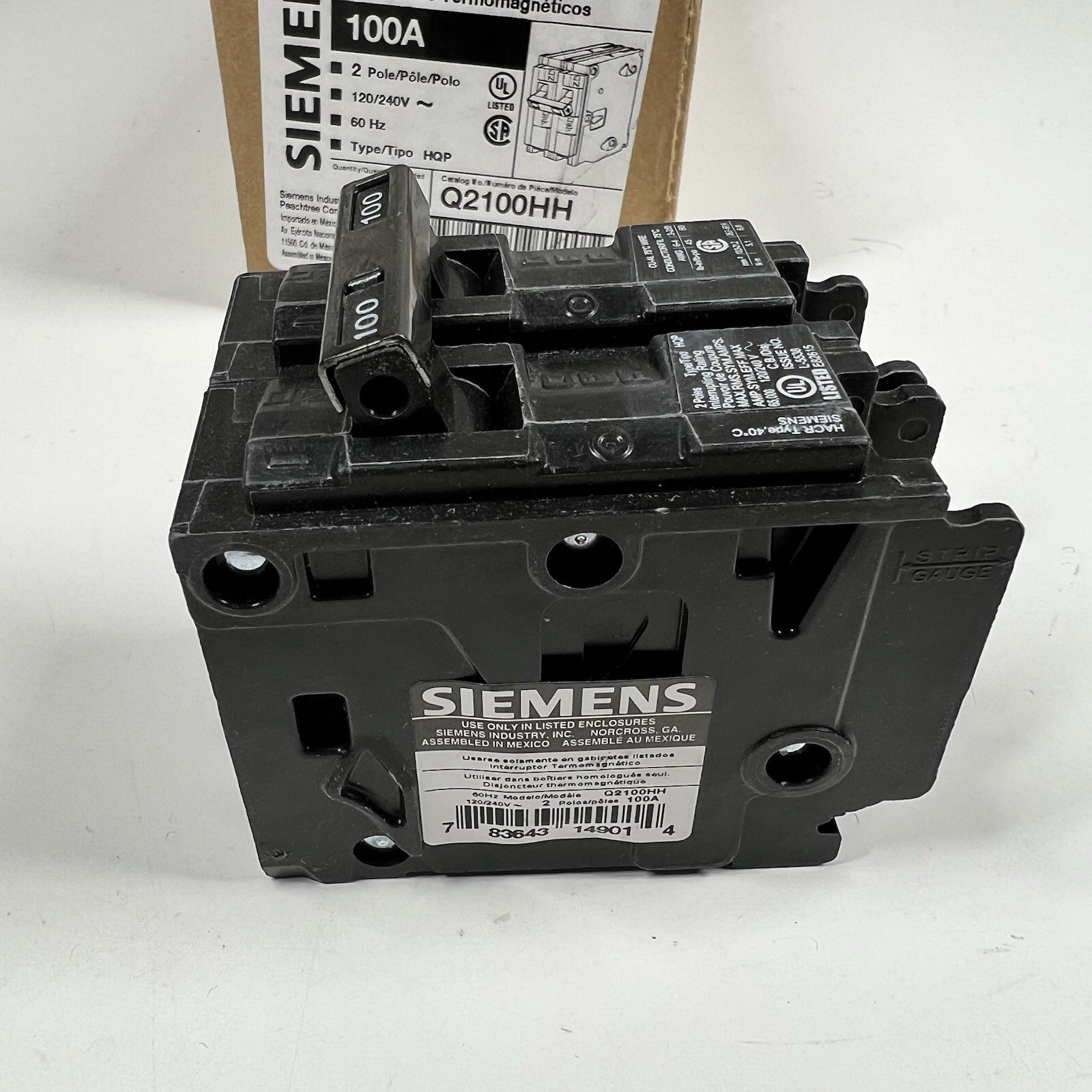 (1) Siemens Q2100HH 100 Amp, 2 Pole, 120/240VAC Bolt-On Circuit Breaker New
