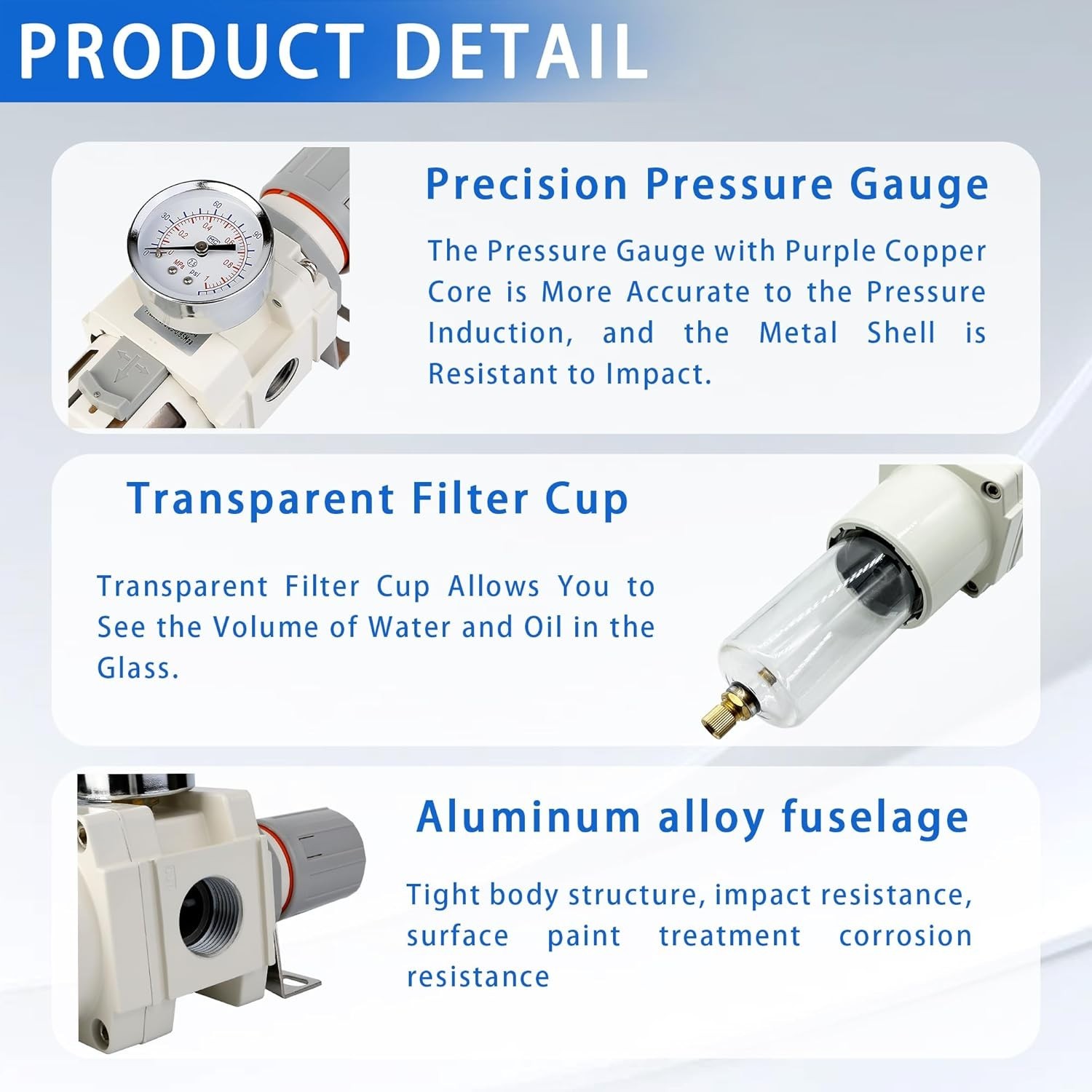 1″NPT Pneumatic Air Dryer 5 Micron Brass Filter Semi-Auto Drain 0-150PSI Combo