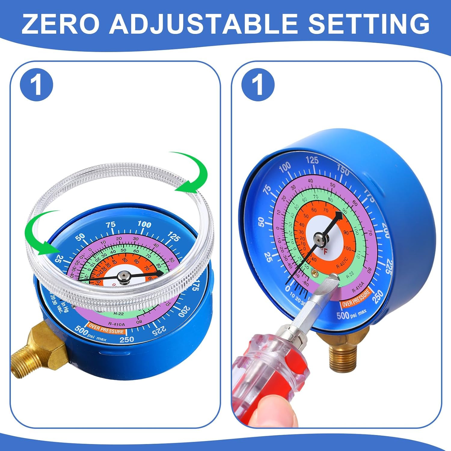 Refrigeration Pressure Gauge Kit R-134a, R-404a, R-2092, R-410a R-134a 0-800psi