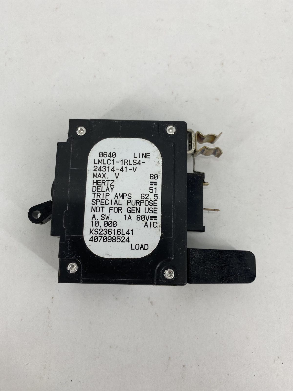 Airpax LMLC1-1RLS4-24314-41-V Circuit Breaker 1P 50A 80VDC Max Bullet Breaker