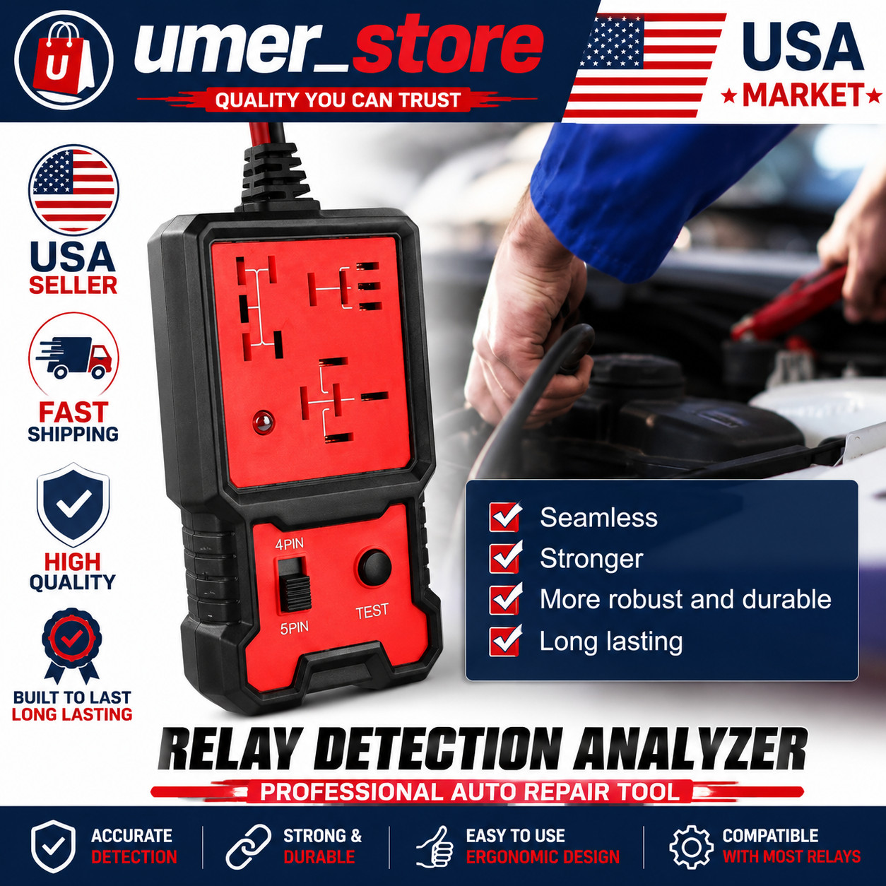 12V Automotive Relay Tester 4/5 Pin LED Car Diagnostic Relay Testing Tool
