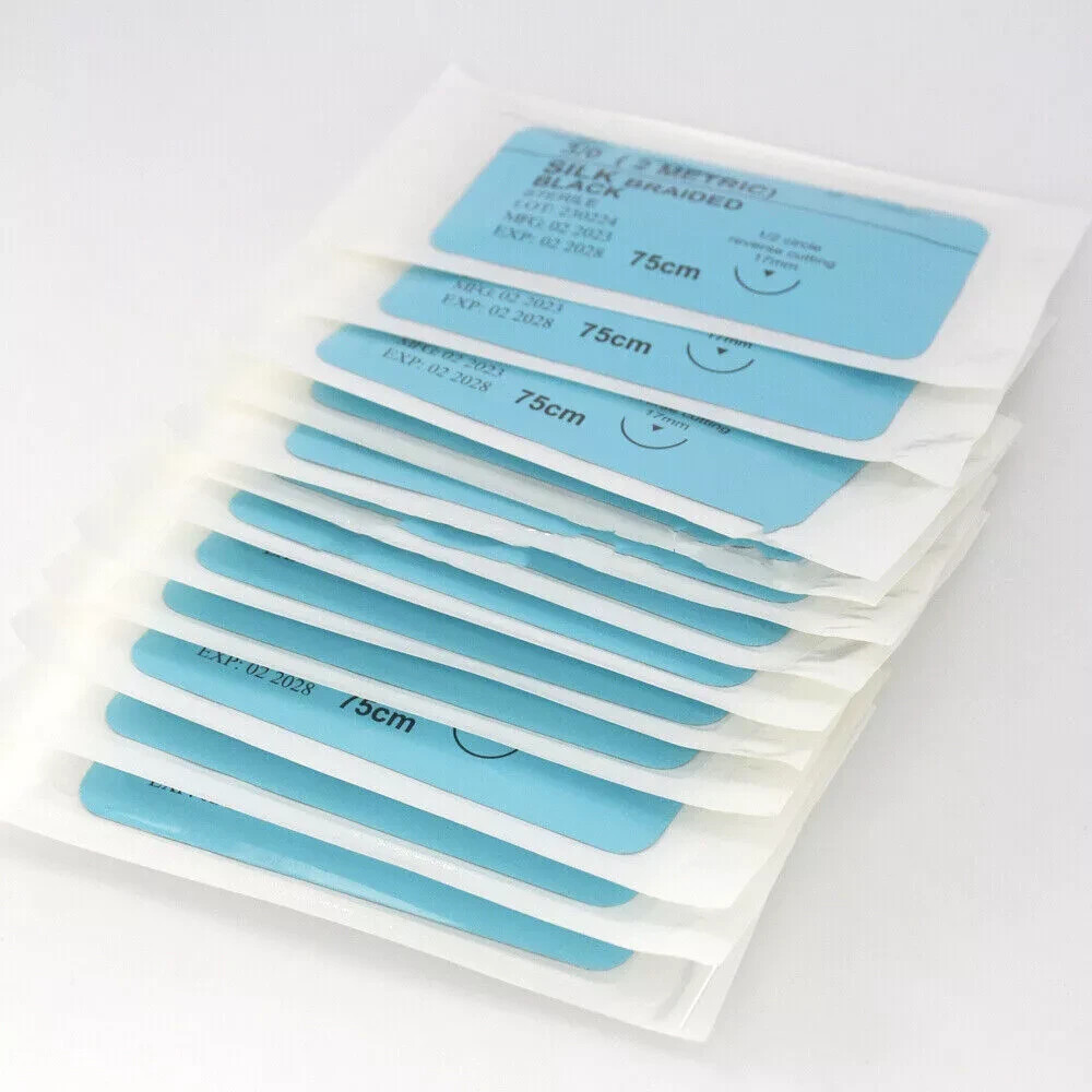 12 Pcs/Box Dental Surgical 3/0 Non Absorbable Suture Silk Braided Train Test 3/0