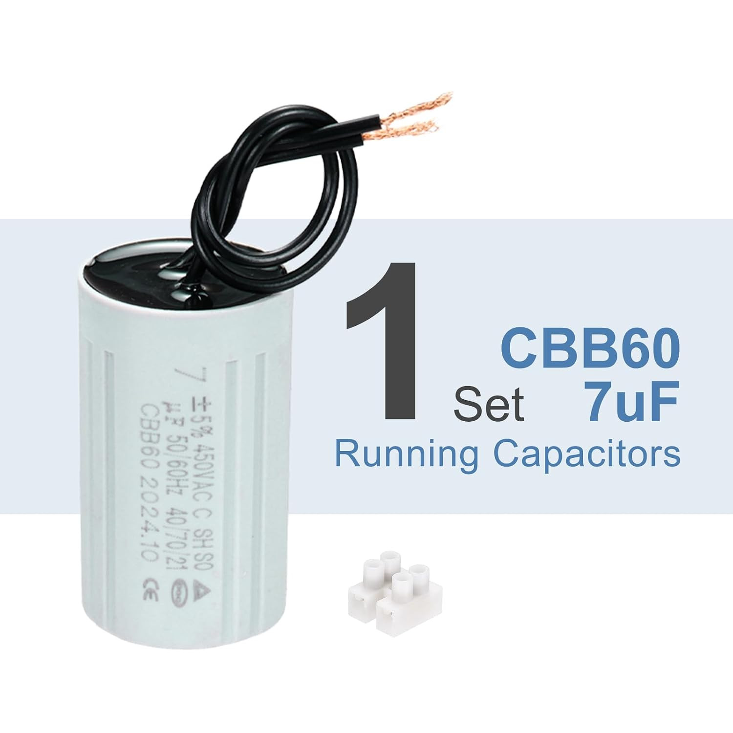 CBB60 7Uf Running Capacitors, AC 450V 2 Wires 50/60Hz Cylinder 60X35Mm