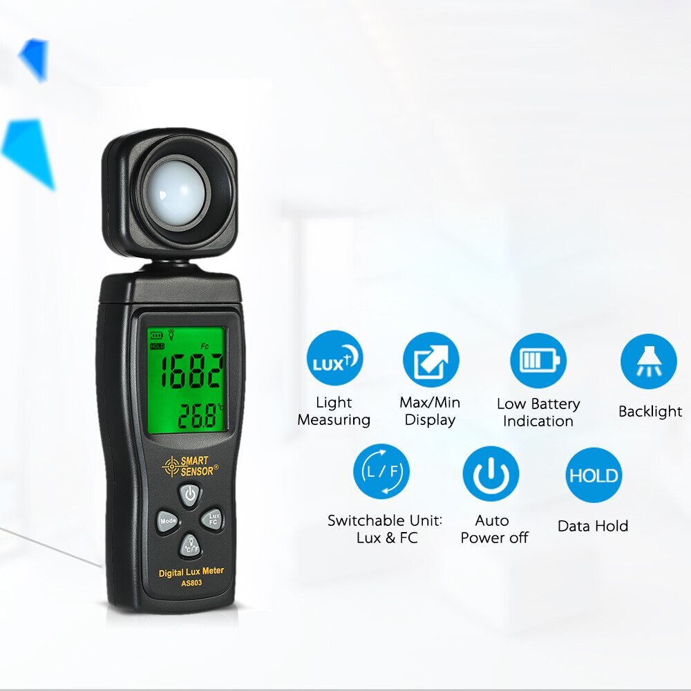 AS803 Handheld Digital Lux Meter Luminance Tester Light Meter 1-200000 Lux Tools