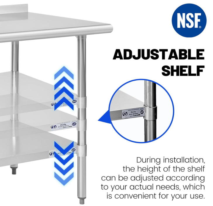 Mesa de trabajo de acero inoxidable 14×60 con estante inferior resistente, Nuevo