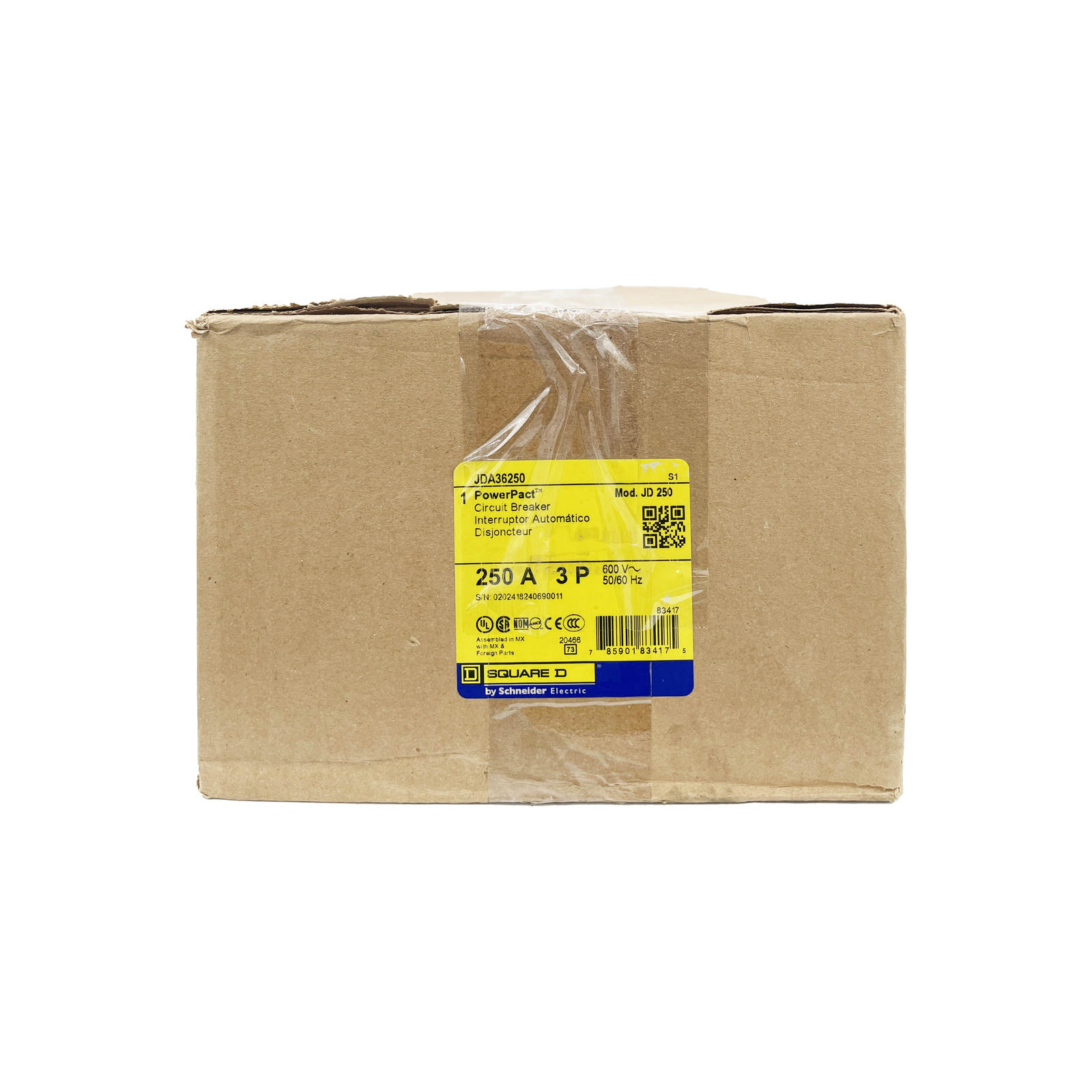 NIB – Square D – JDA36250 – Molded Case Circuit Breaker – 250A, 3-Phases, 600V