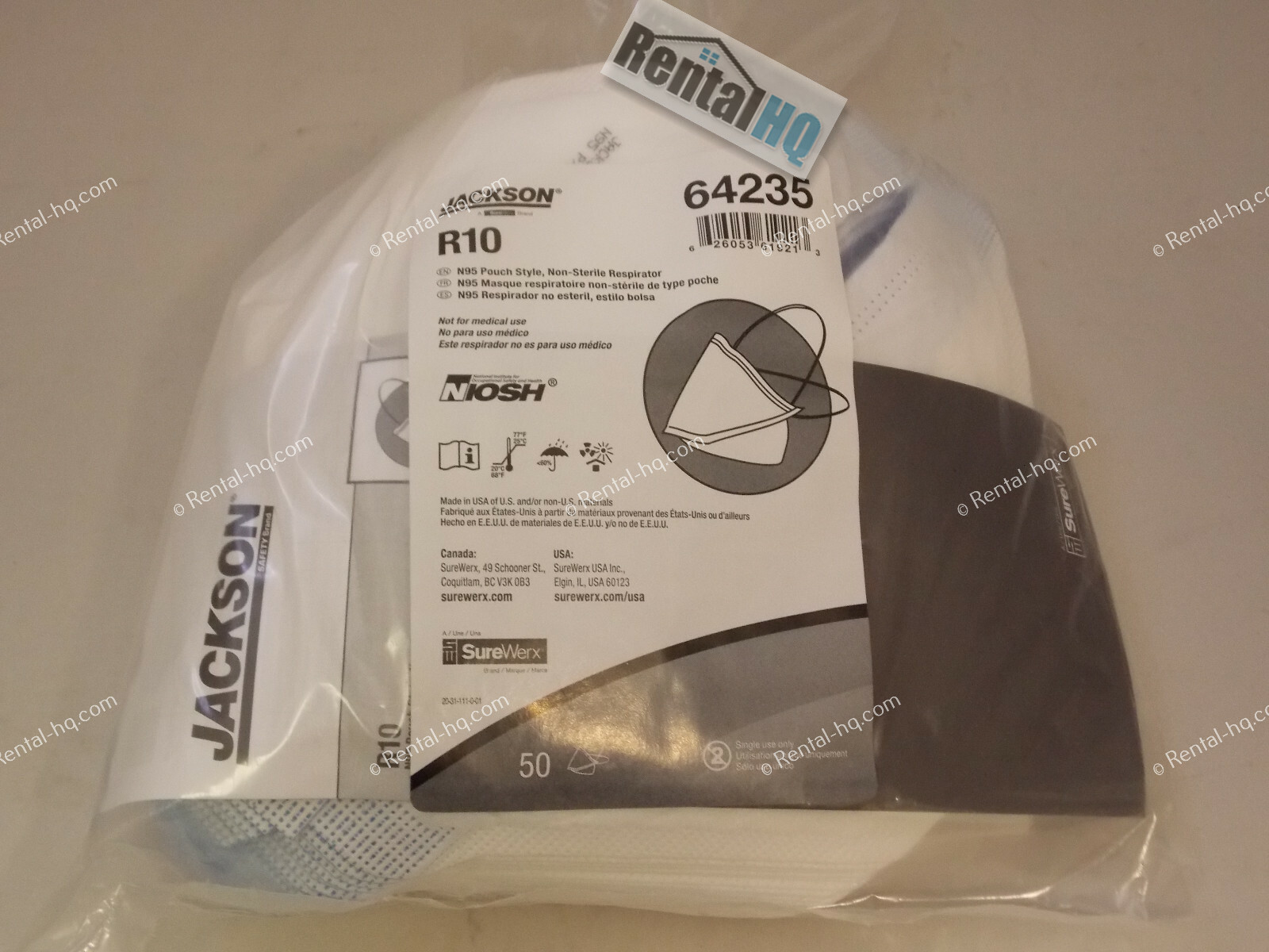 N95 Jackson Protective Disposable Face Mask Cover NIOSH Respirator (Bag of 50)