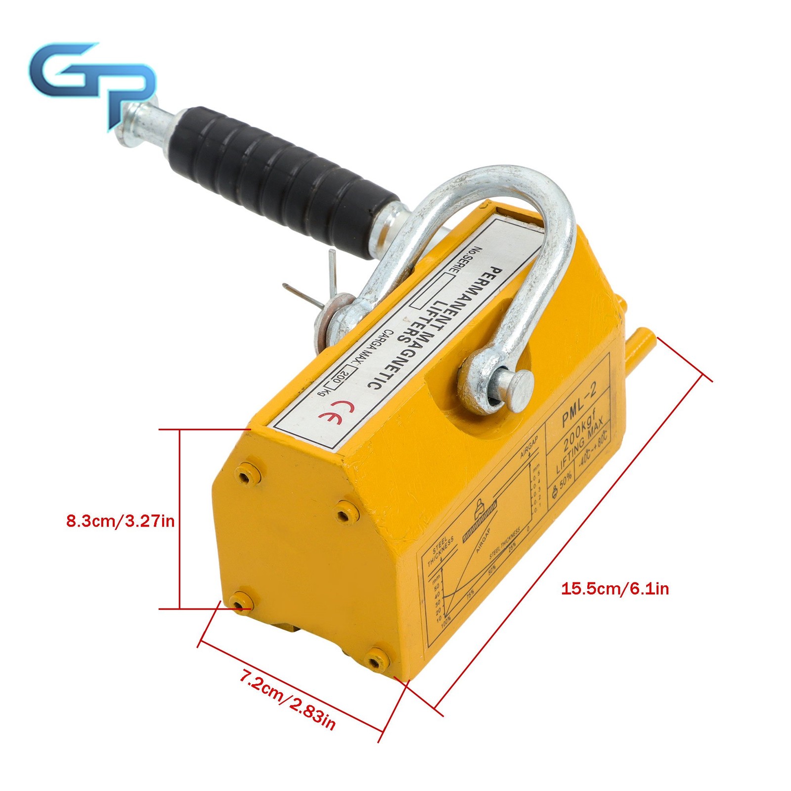 440lbs/200kg Permanent Magnetic Lifter 2.5 Safety Factor Yellow Lifting Magnet