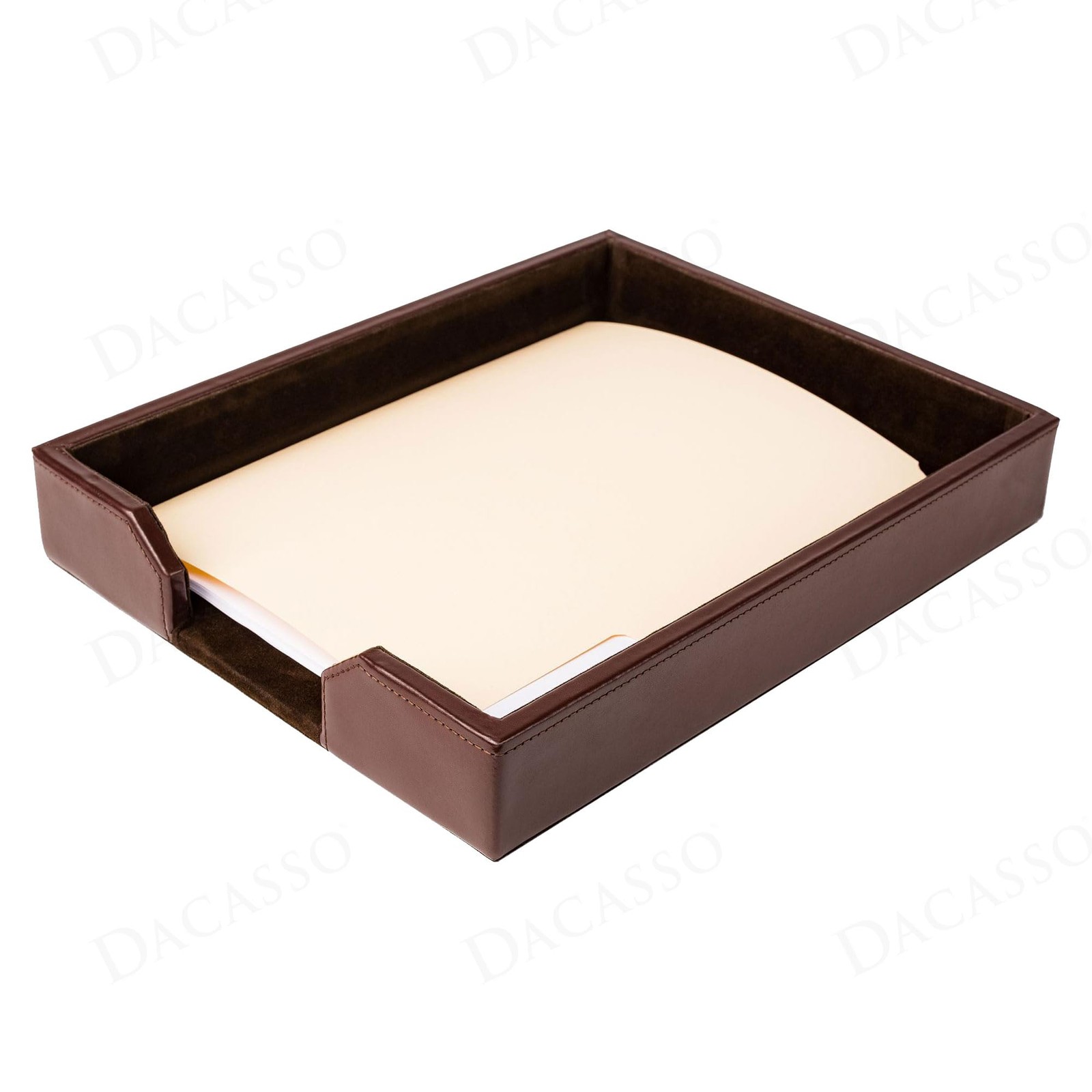 Dacasso Dark Brown Bonded Leather Luxury Letter Tray Holder – Paper Organizer