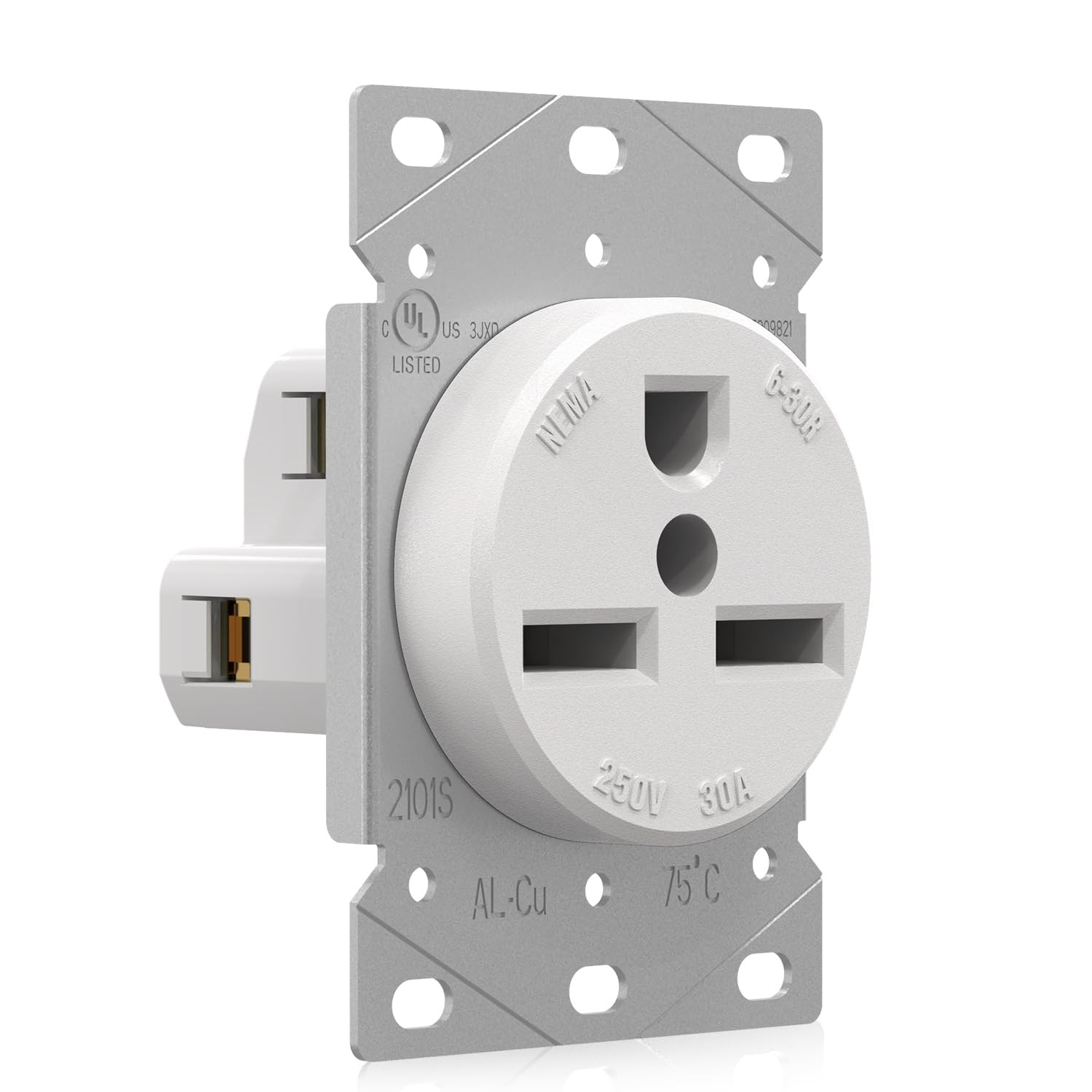 White 30 Amps 250V Flush Mounting Power Receptacle, NEMA 6-30R, Straight Blade P