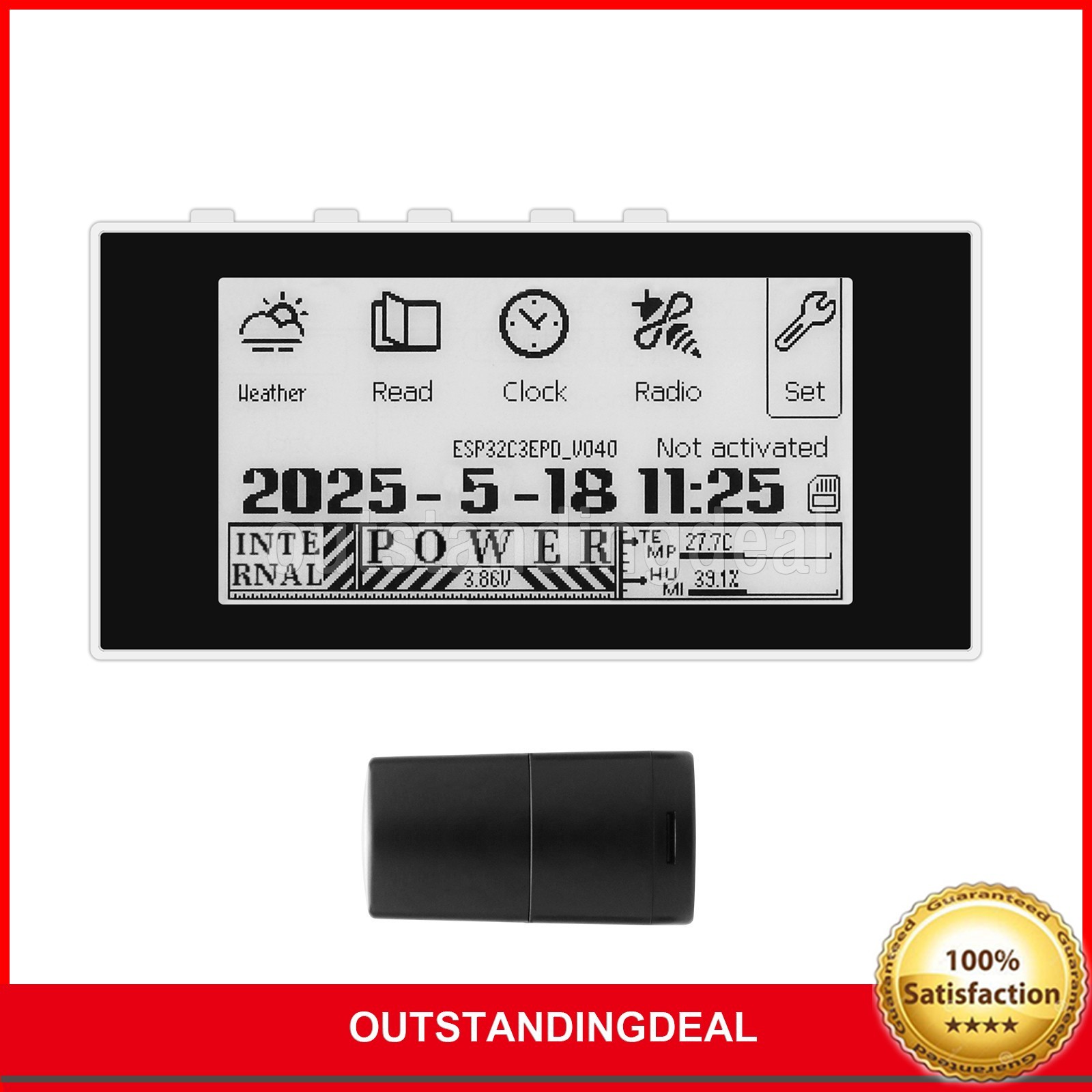 HAMGEEK RW01 Mini E-Ink Reader E-Book Reader (Black Panel) for Weather Clock