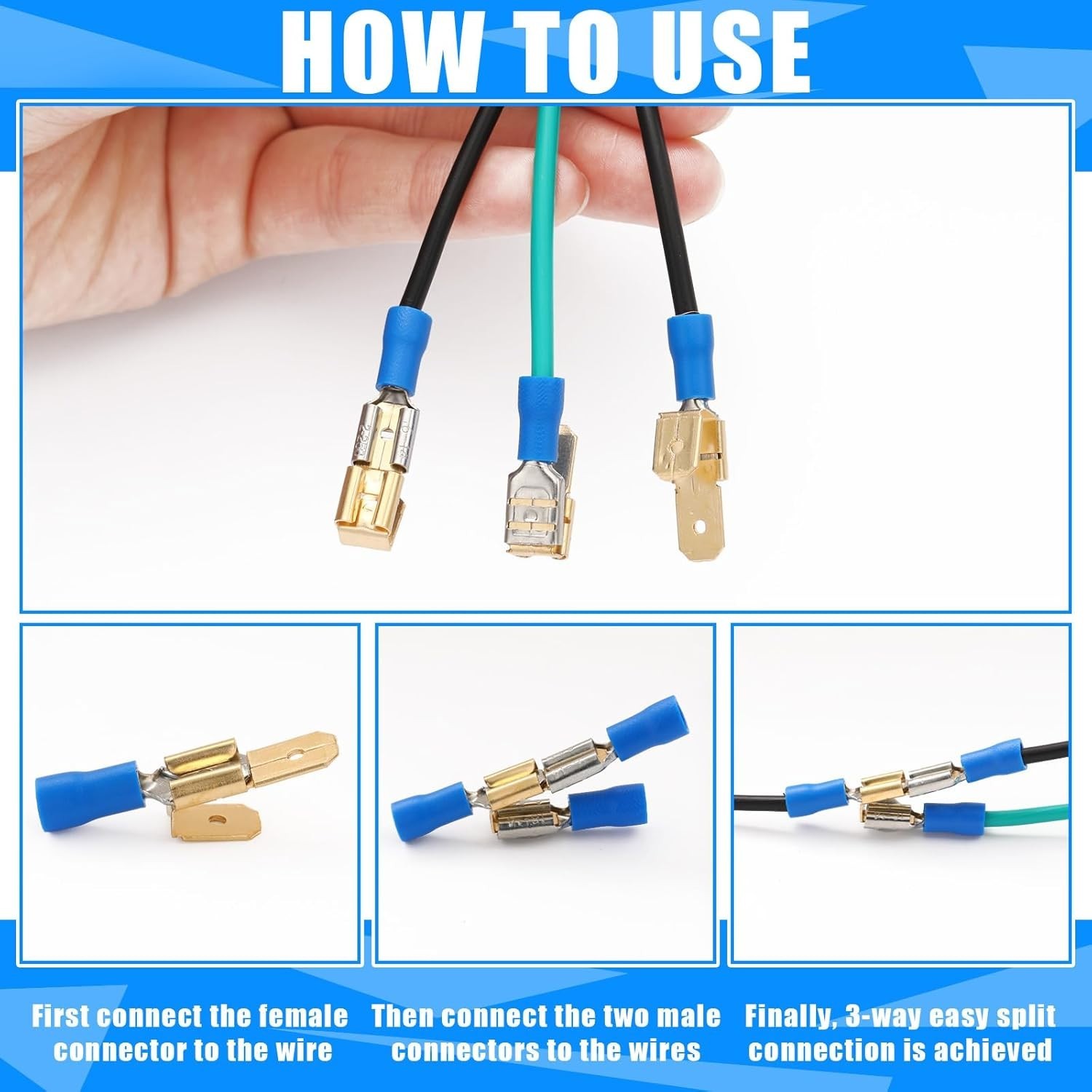 25 Pcs Piggyback Spade Connectors, 3 Way Adapter Dual Male to Single Female B…