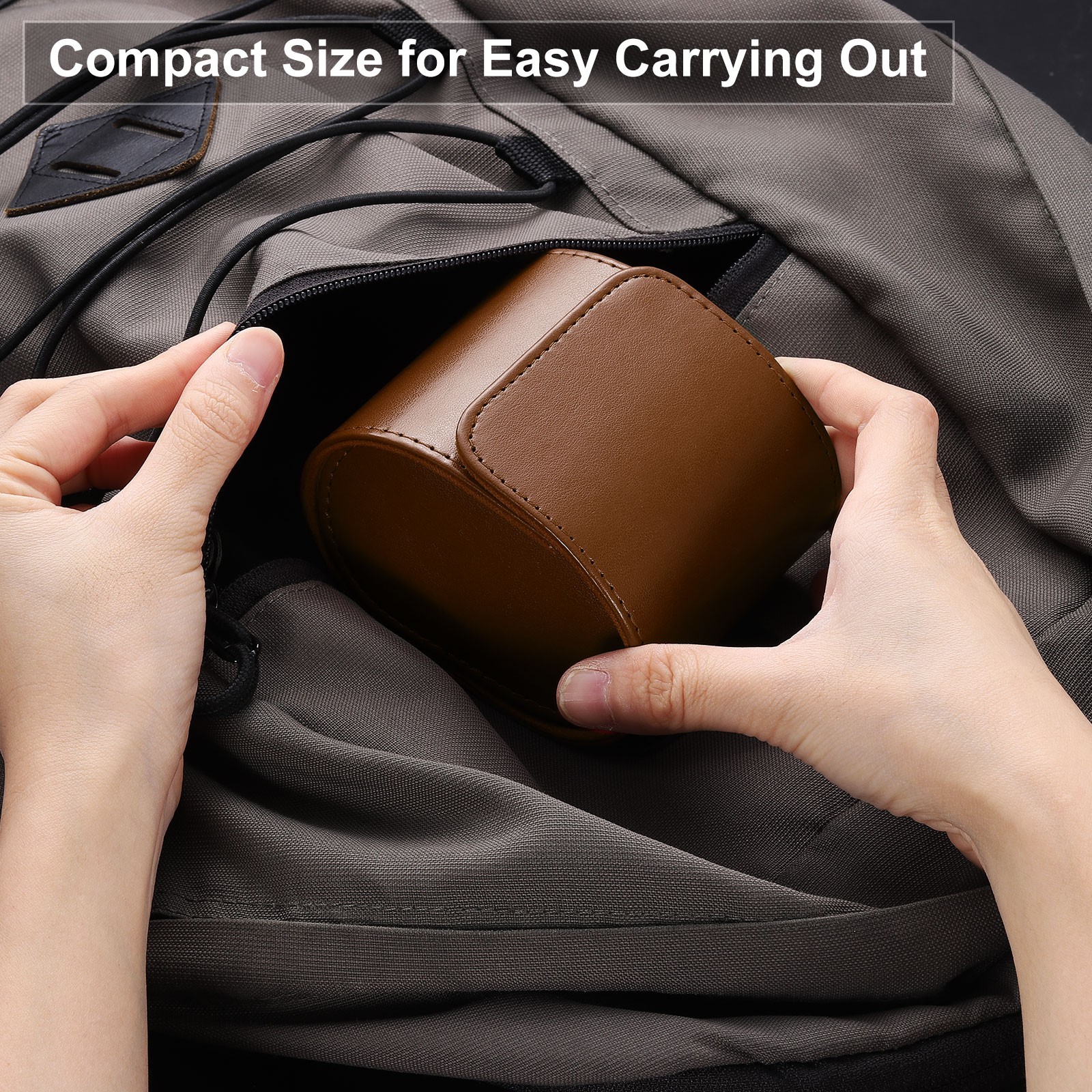 Watch Roll Travel Case Single Slot Portable Leather Watch Cases, Textured Green
