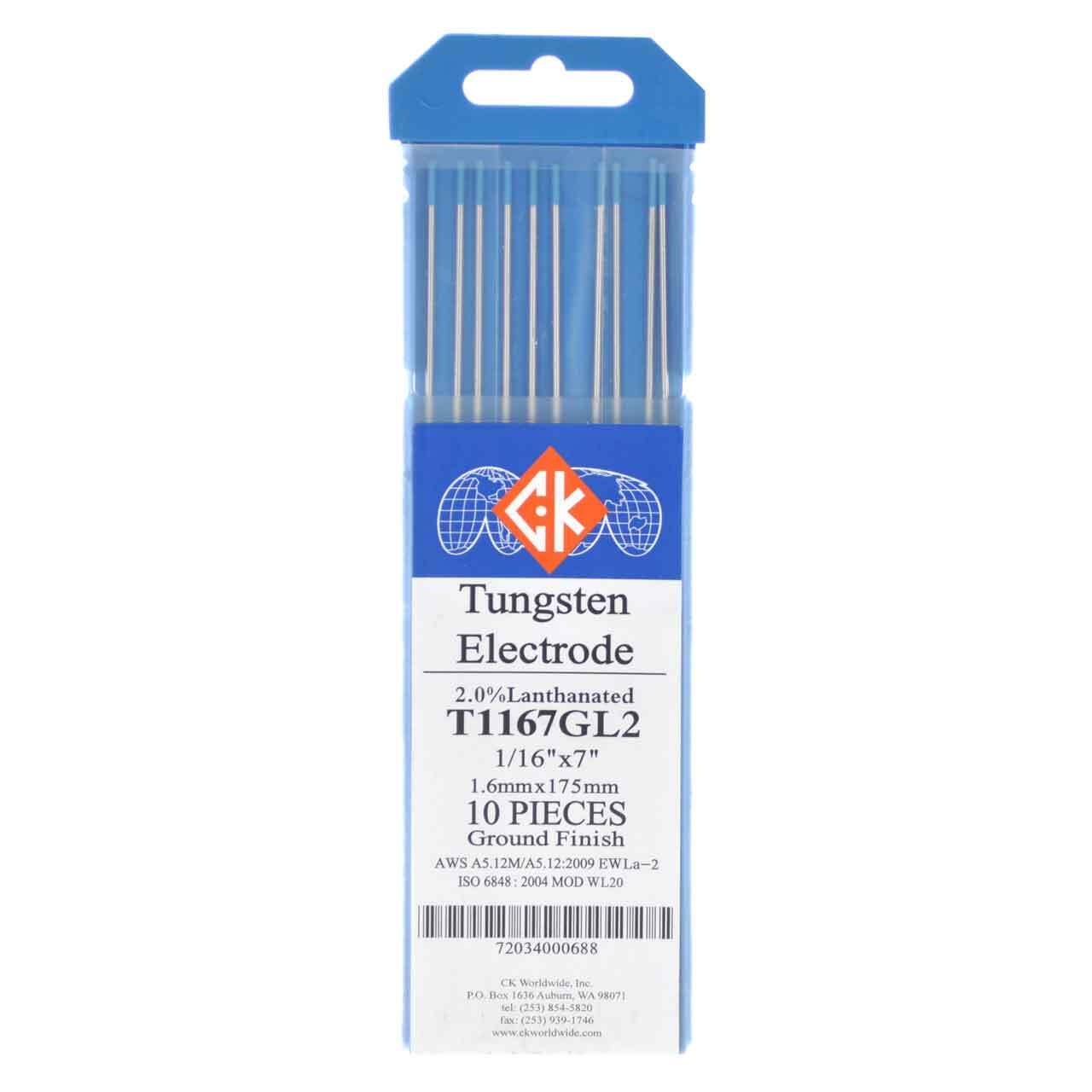CK T1167GL2 2% Lanthanated Tungsten Electrode 1/16″ X 7″ 10 pack