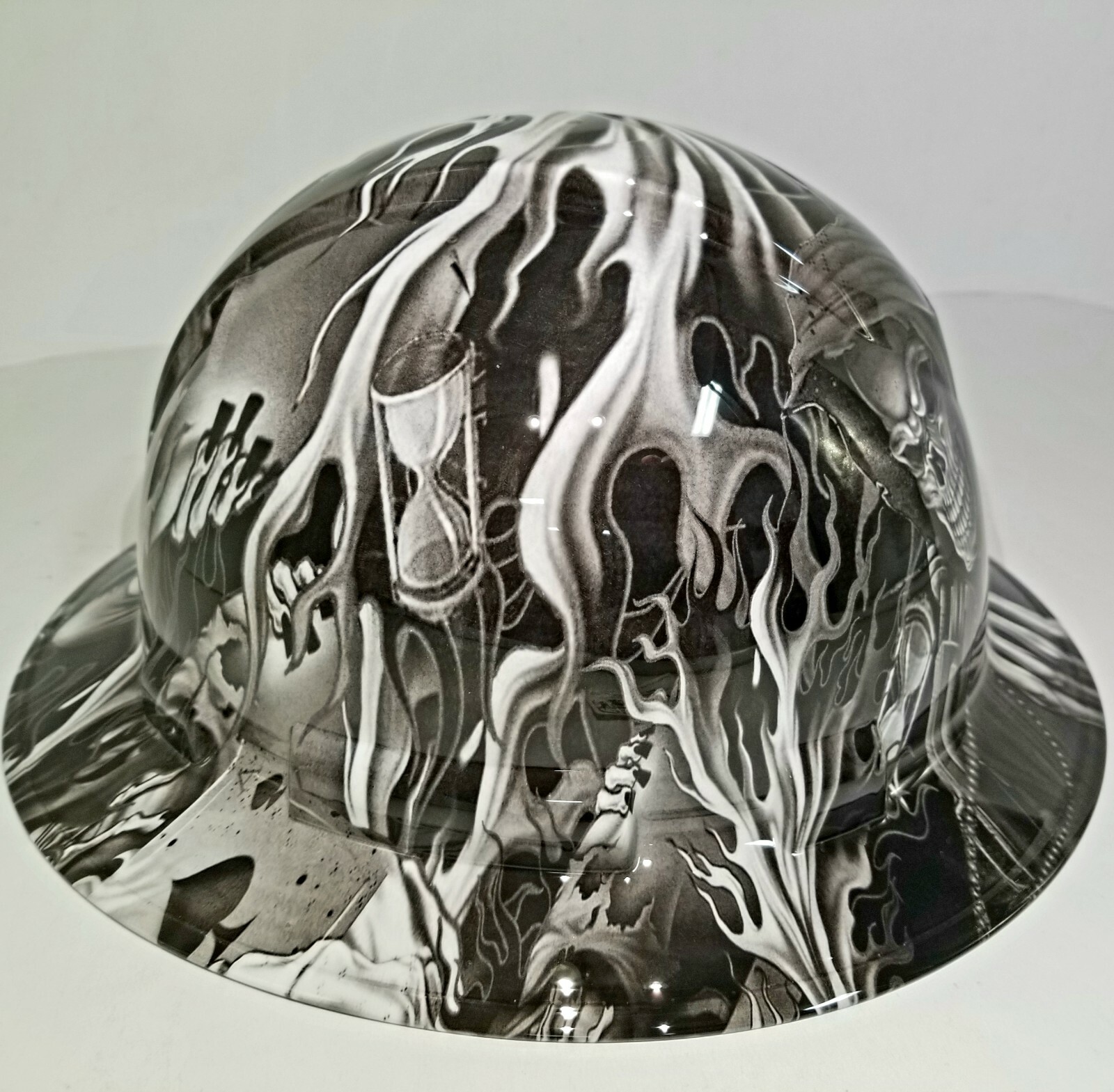 FULL BRIM Hard Hat custom hydro dipped , NEW Black and white ACE OF SKULLS