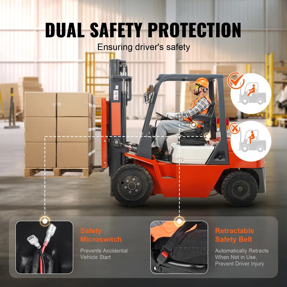 Universal Upgraded Forklift Seat Adjustable Tractor Seat with Seatbelt &Armrests