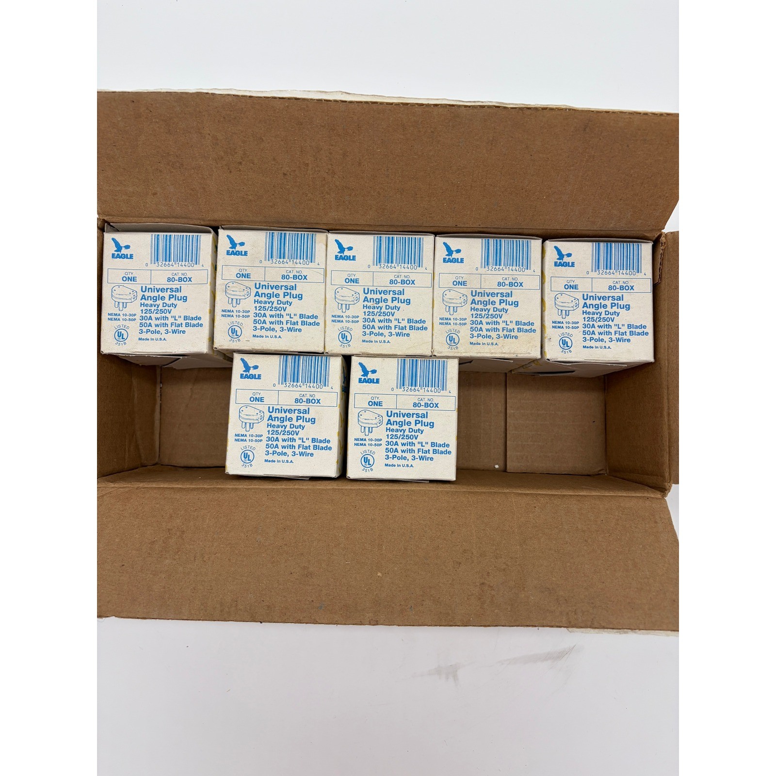 Lot of 7 Eagle 80-BOX Heavy Duty Universal Angle Plug 30A 50A 125V/250V NEMA 10