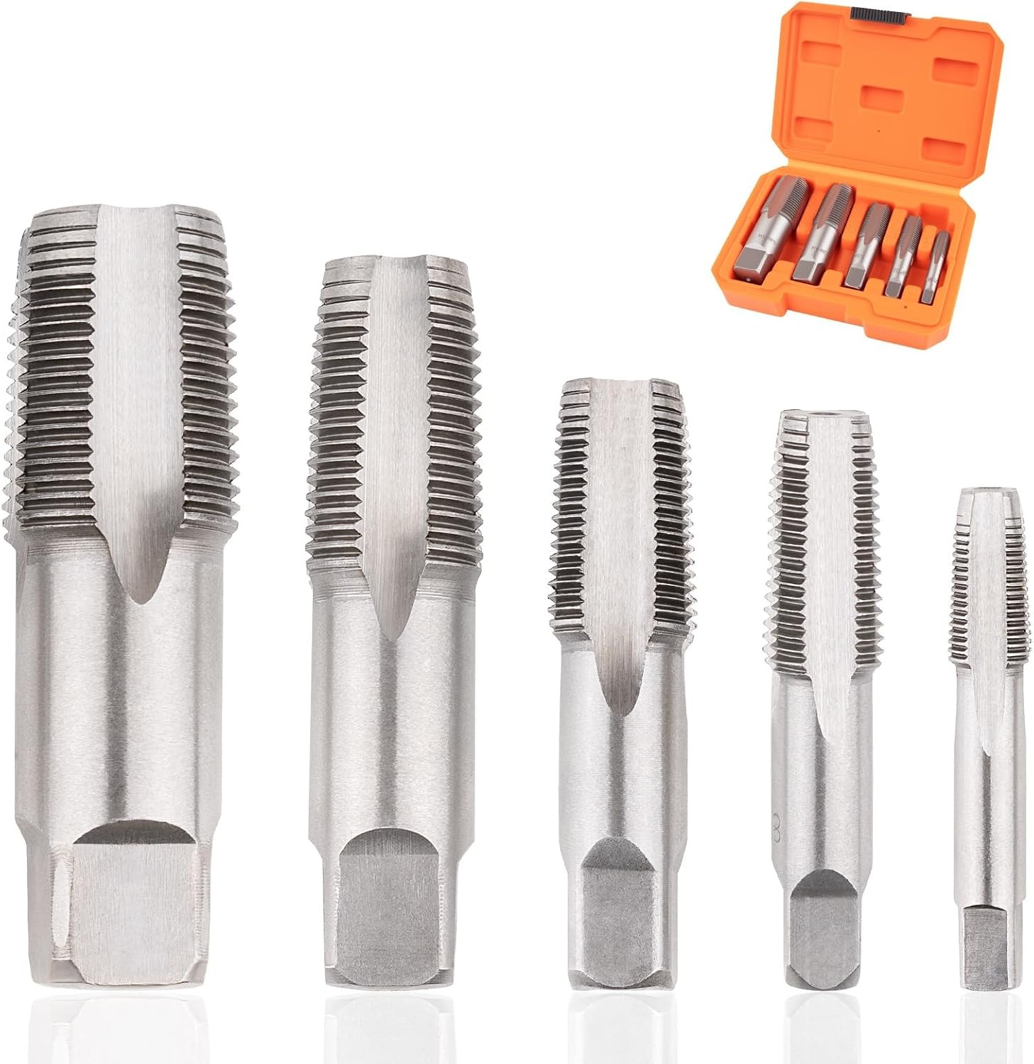 5-Piece NPT Pipe Tap Set, NPT Tap and Die Set with 1/8″, 1/4″, 3/8″, 1/2″ and