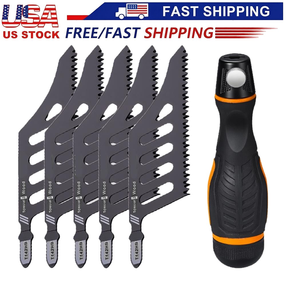 for Wood Flush Cutting Jigsaw Blade 5Pcs Irregular Curve Saw Blade with Handle ↕