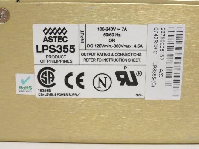 180892 Used; Astec LPS355 Power Supply 100-240VAC@7A In; 120-300VDC@4.5A