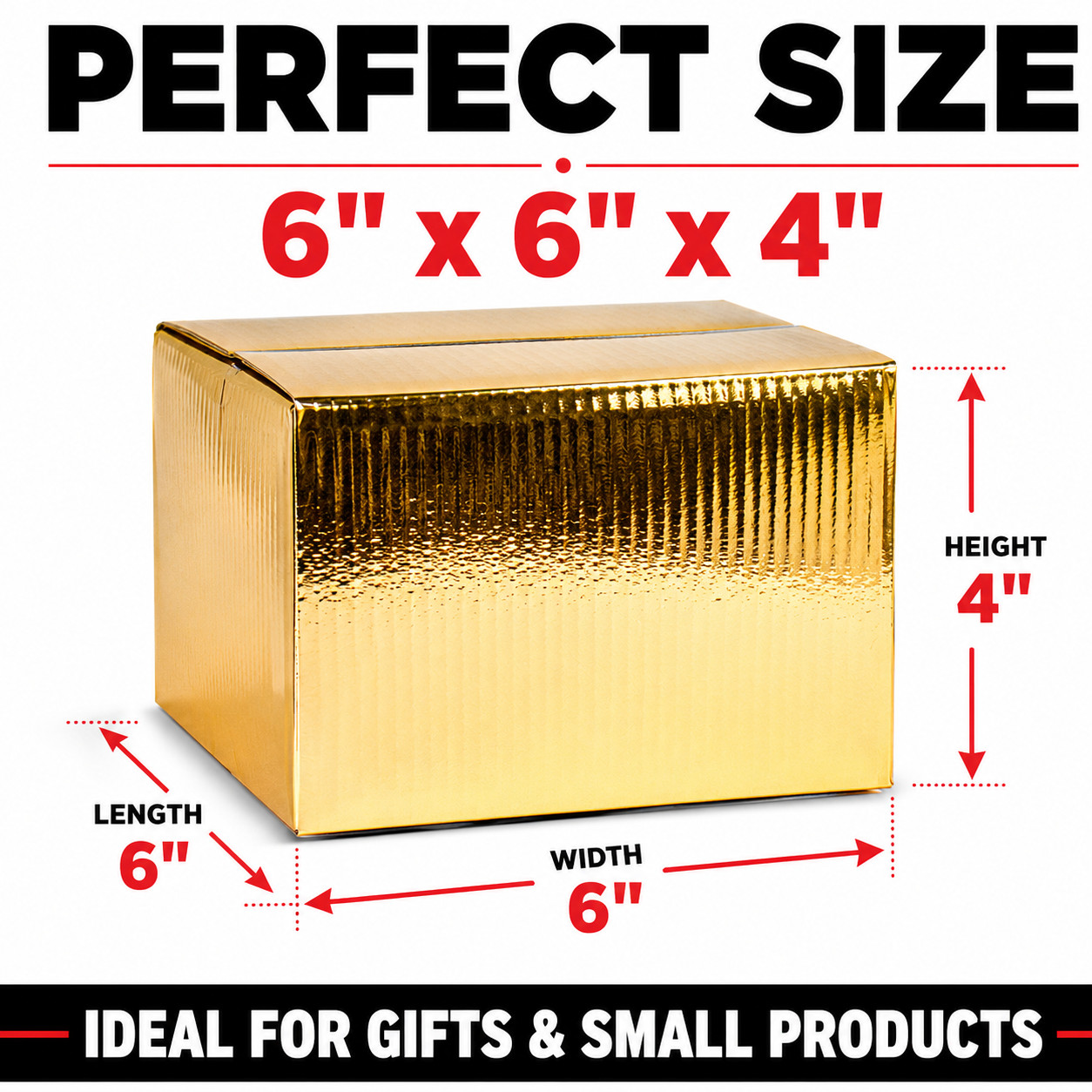 6x6x4 Metallic Gold Shipping Boxes 32 ECT B Flute Gift Mailer Boxes