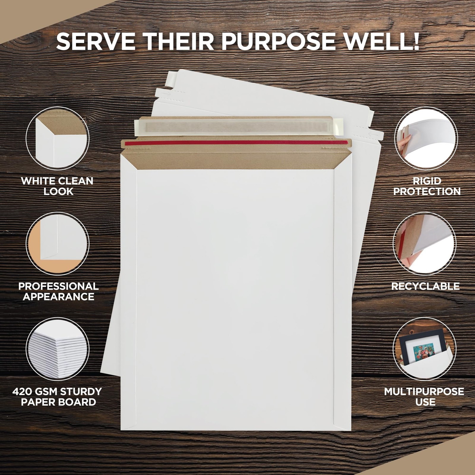 100 Pack Rigid Mailers 9×12 inches – Self Adhesive White Photo Mailers Large–…