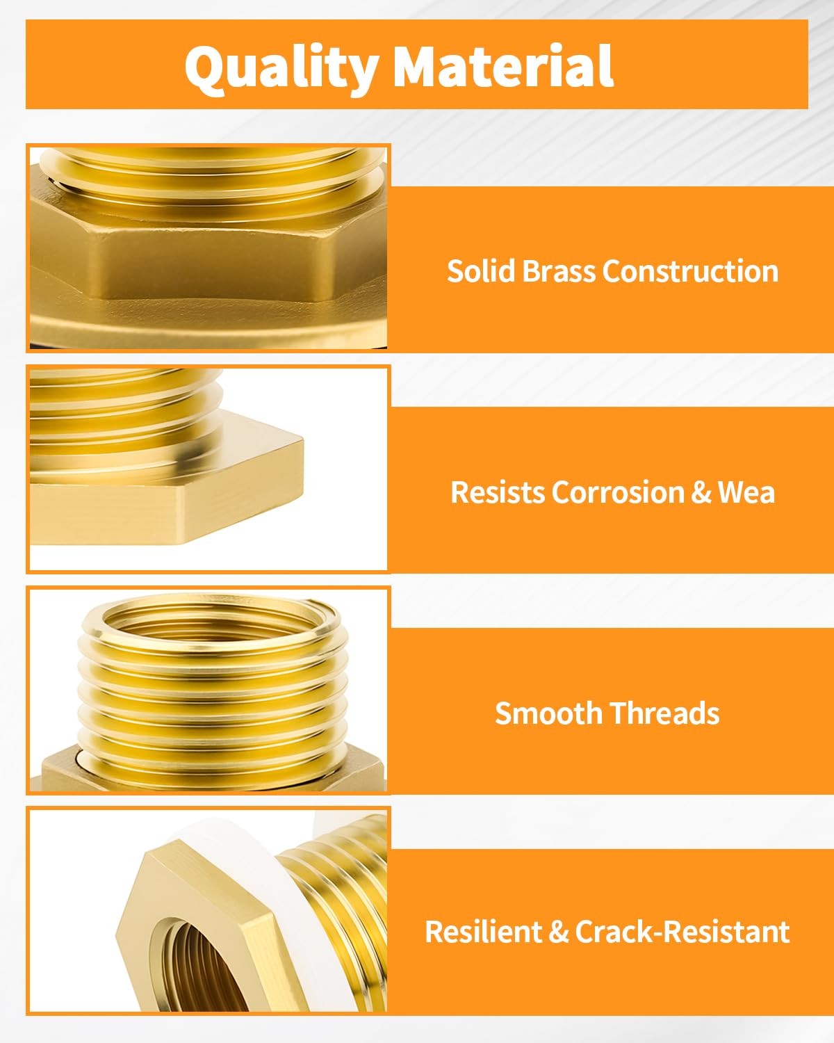 2 Pack Brass Bulkhead Fitting – 1/4″ NPT Female Thread to 3/4″ Male Thread Bu…