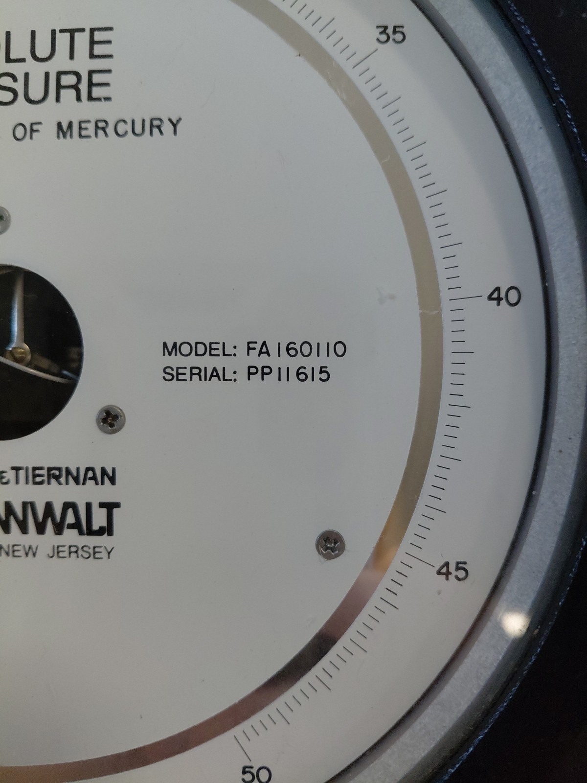 Absolute Pressure Millimeters Of Mercury Wallace & Tiernan PENNWALT Model FA…